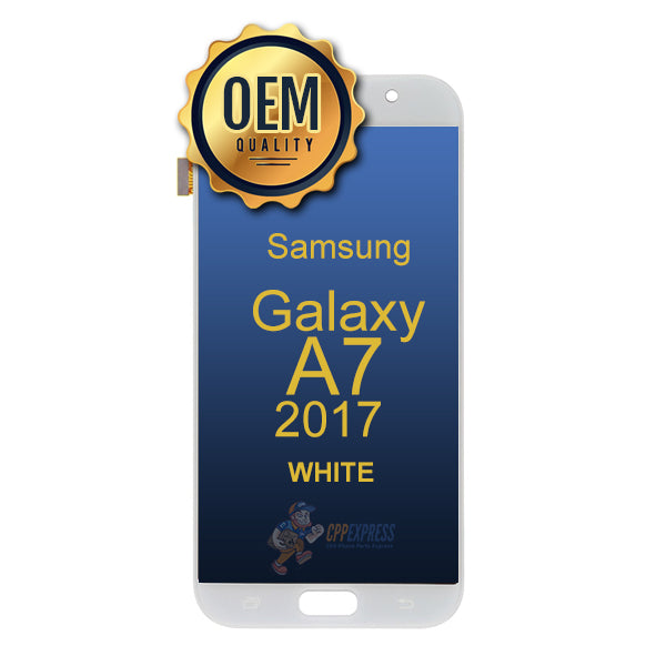 Original Samsung Galaxy A7 2017 (SM-A720) LCD Screen Replacement - White Display Assembly Without Frame - Compatible with Phone Repair & DIY Projects