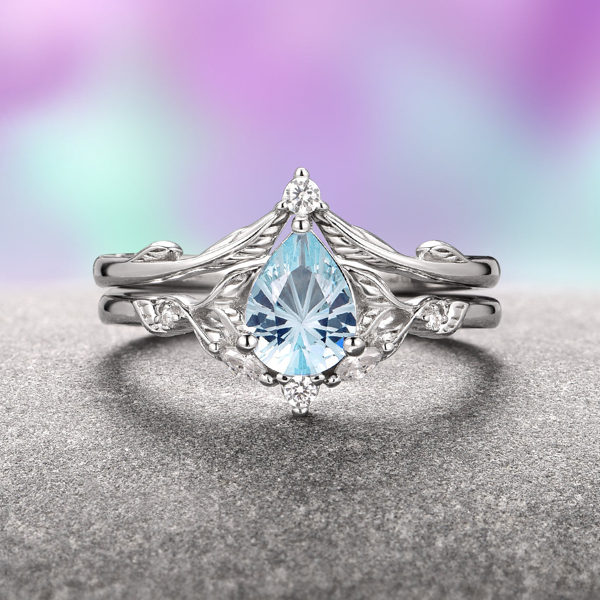 Airee Aquamarine Ring Set - Sterling Silver Fantasy Cut Gemstone Jewelry for Women, Gift for Her, Birthday, Anniversary, Wedding, Party & Everyday Wear