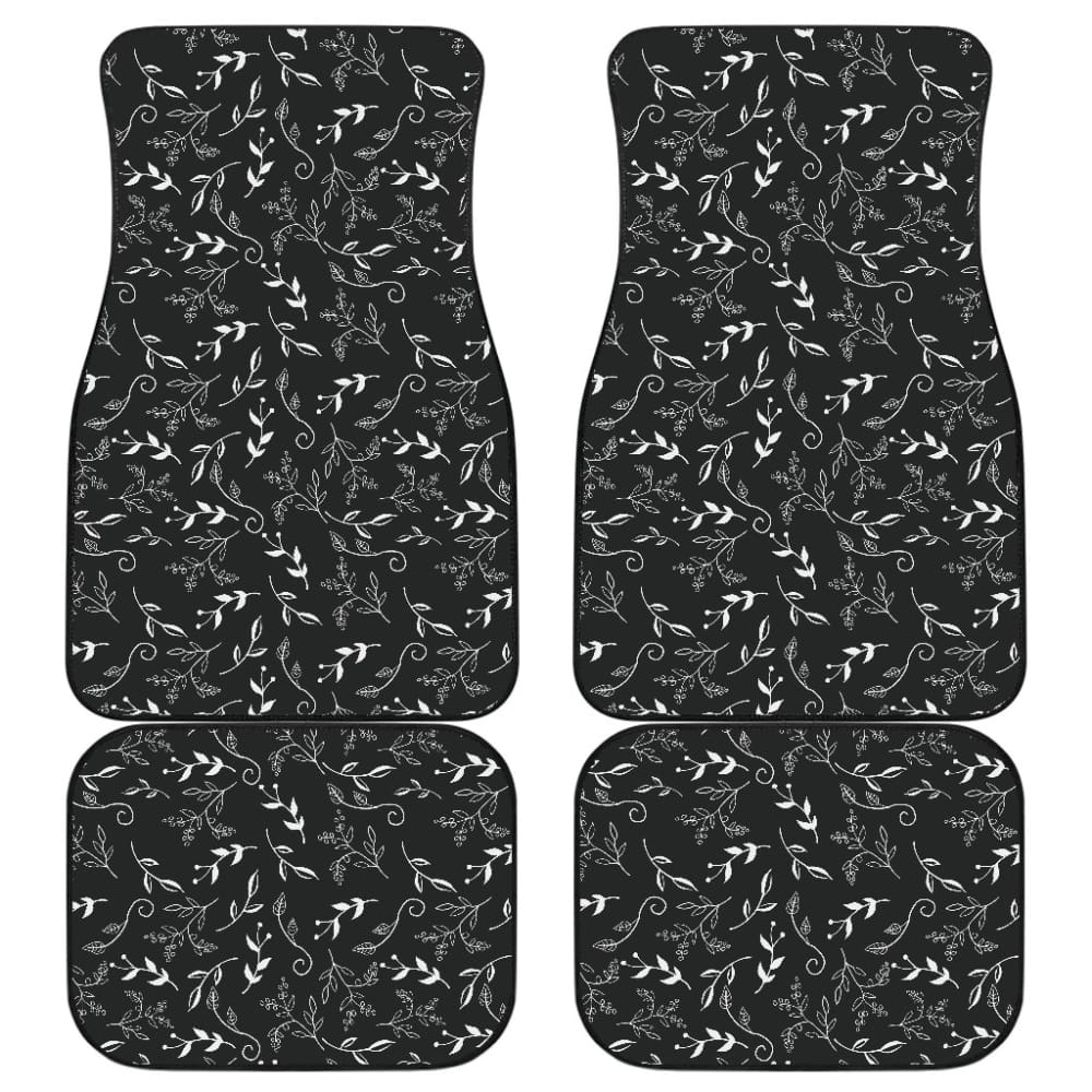 Premium Black Car Floor Mats with Elegant White Leaf Pattern - All-Weather Protection for Sedans, SUVs & Trucks - Perfect for Daily Commute & Road Trips