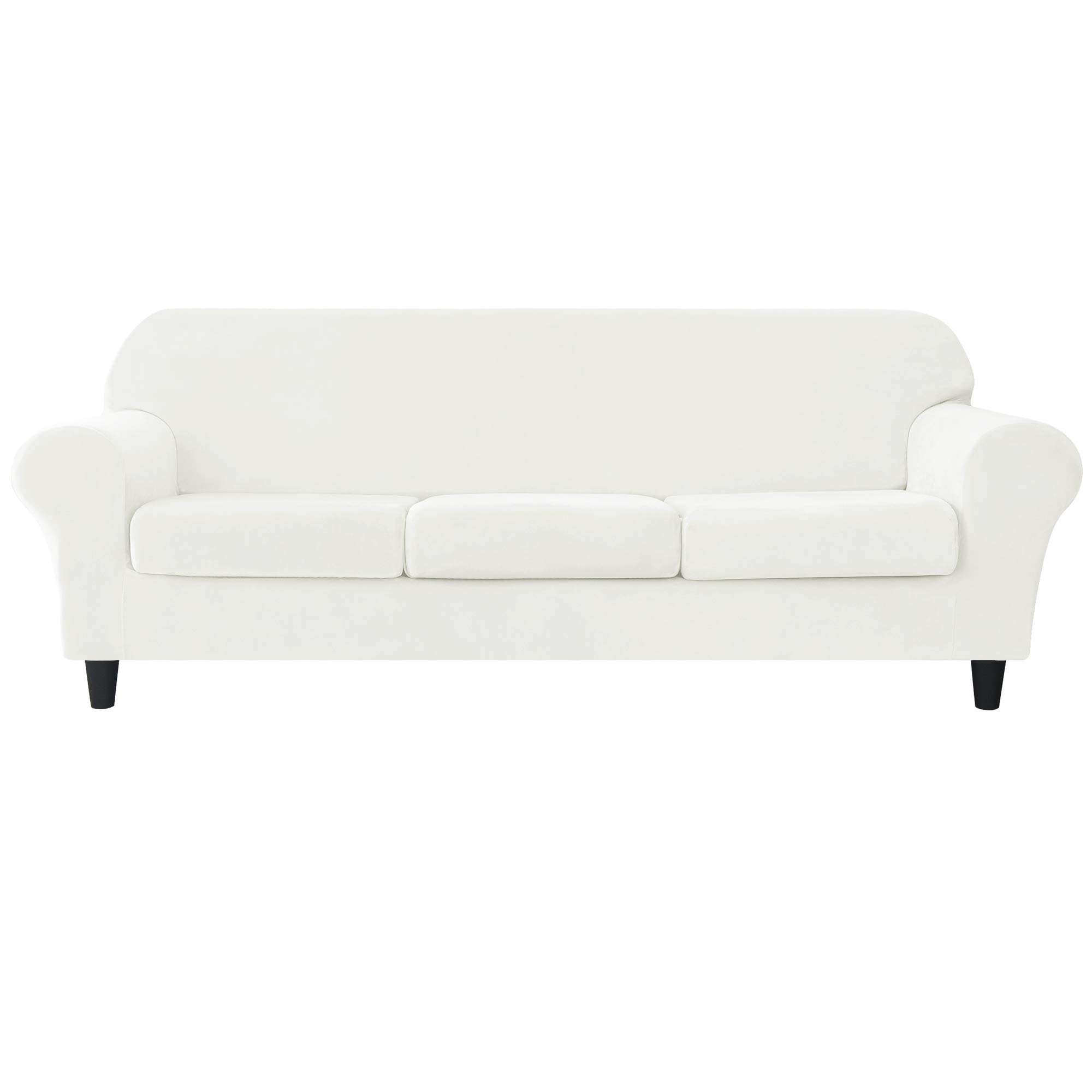 CONRUSER Stretch Sofa Slipcover - Soft Velvet Couch Cover for 3-Cushion Sofa, Thick Furniture Protector for Pets & Kids (White, Large) | Perfect for Living Room, Family Room & Pet-Friendly Homes