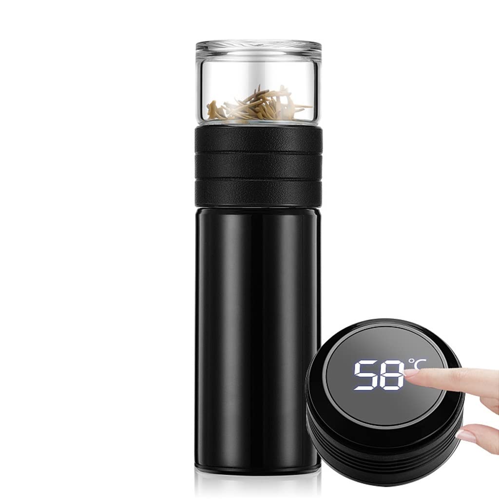 Premium Vacuum Insulated Tea Thermos with Temperature Display - 20oz Glass Infuser Travel Mug for Hot & Cold Beverages - Ideal for Office, Hiking, Camping and Daily Commute