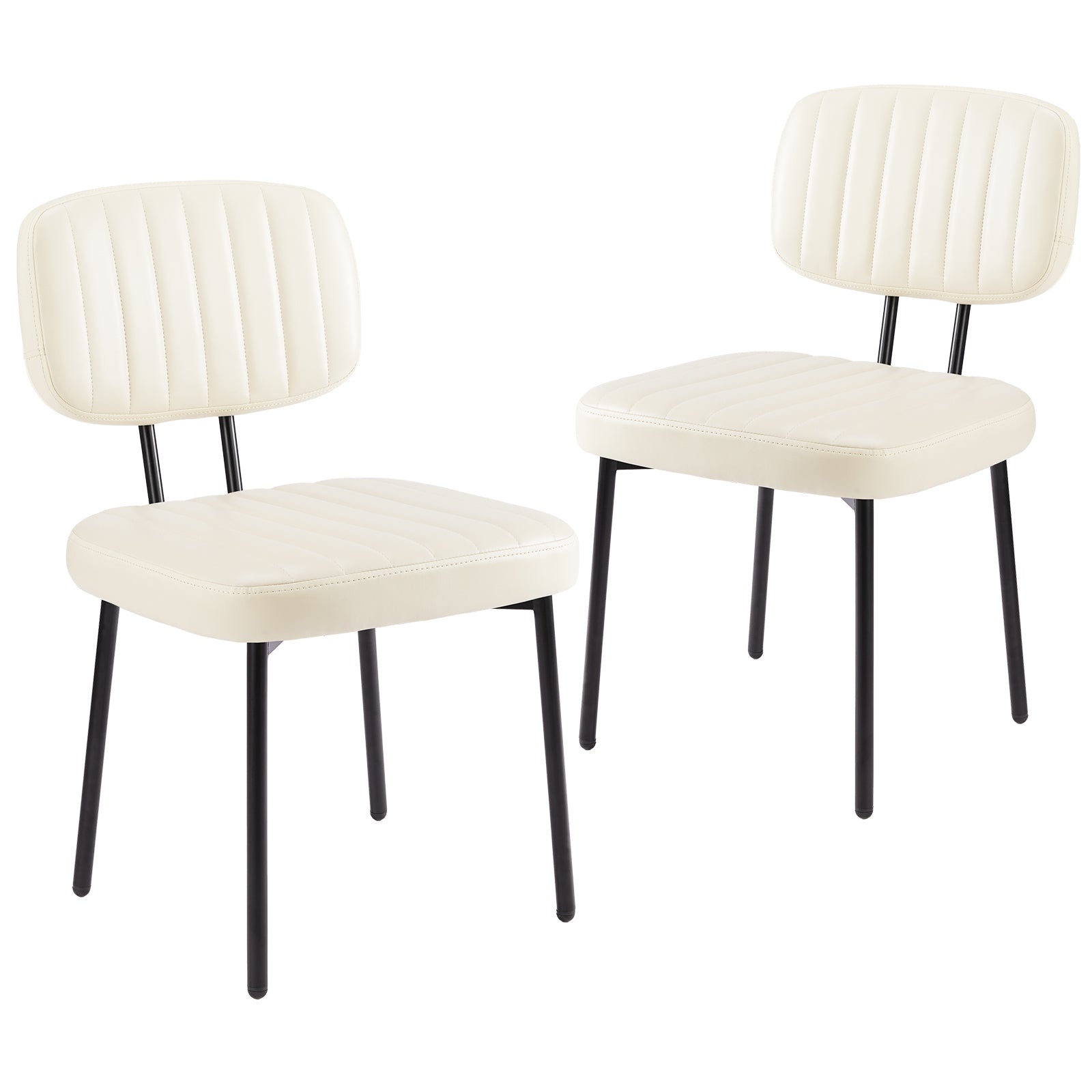 Mid Century Modern Upholstered Dining Chairs - Set of 2 White Faux Leather Cushion Seats with Metal Legs for Kitchen, Dining Room & Living Room | Perfect for Home Decor, Entertaining Guests & Small Space Furniture