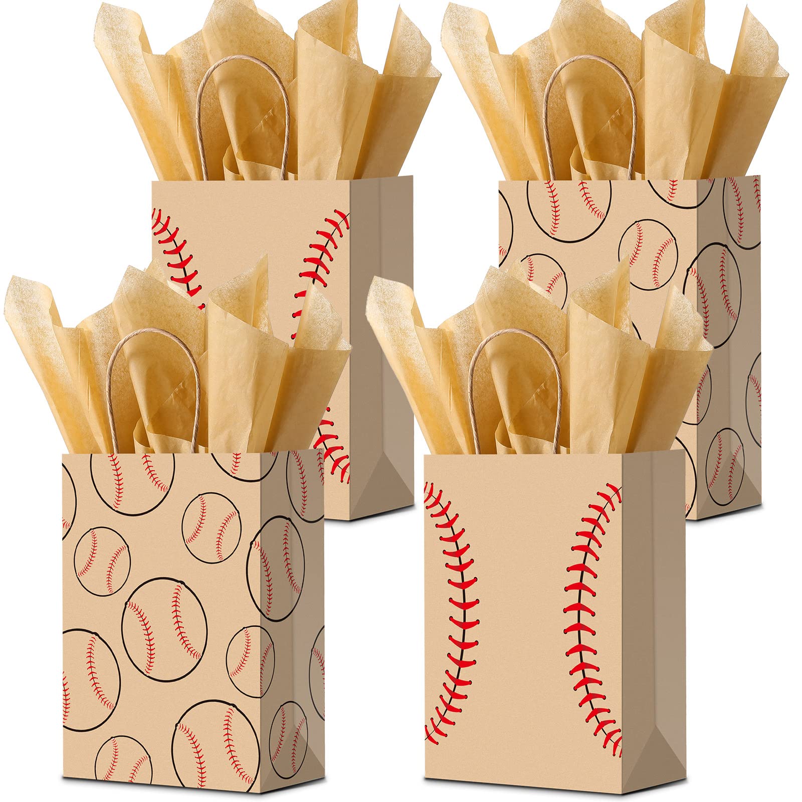 16-Piece Baseball Gift Bags Set with Tissue Paper - Brown Football Party Favors with Handles for Team Treats, Wrapping & Goodies | Perfect for Baseball Games, Team Celebrations & Sports Themed Parties