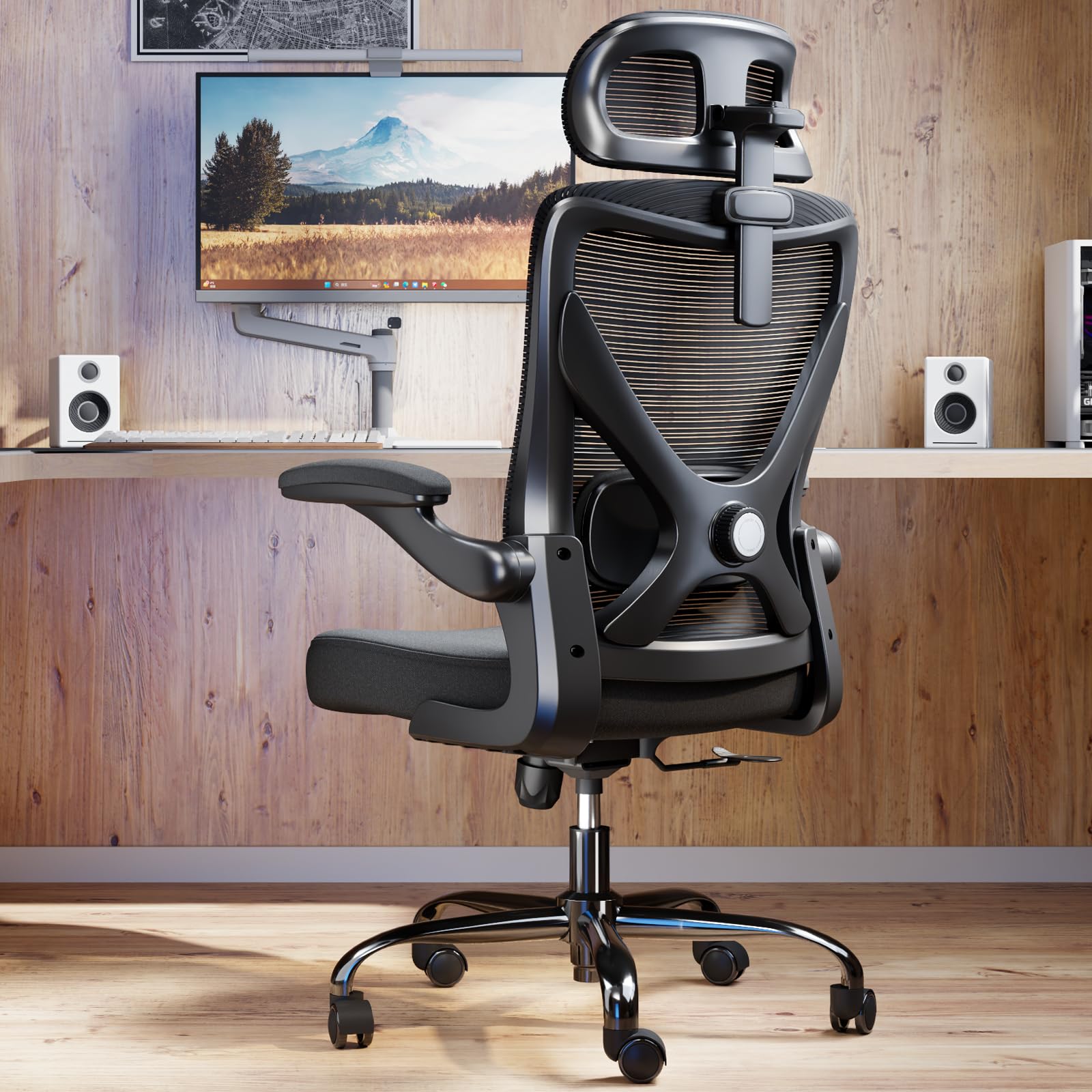 Ergonomic Office Chair with Lumbar Support & Headrest - Adjustable X-Shaped Computer Desk Chair for Home Office, Gaming, and Work - Breathable Mesh Back & Comfortable Seat (Black) - Perfect for Long Hours of Sitting, Remote Work, and PC Gaming Sessions