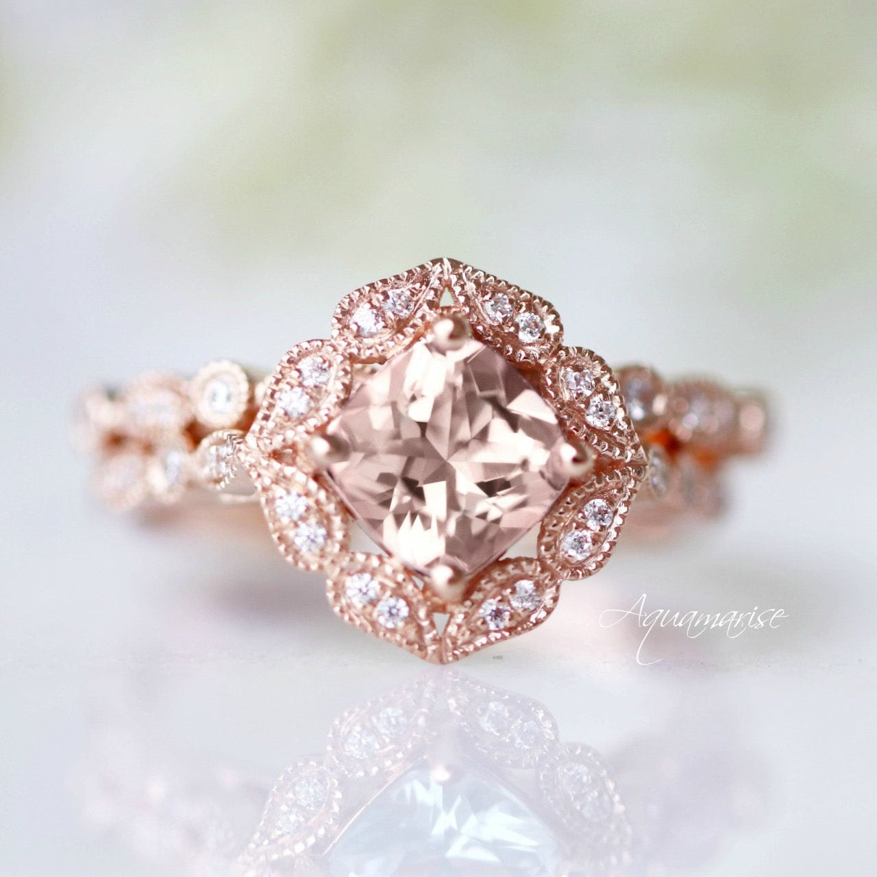 Luxury Morganite Ring 14k Rose Gold Vermeil - Elegant Jewelry for Women, Perfect for Engagement, Wedding, Anniversary & Special Occasions