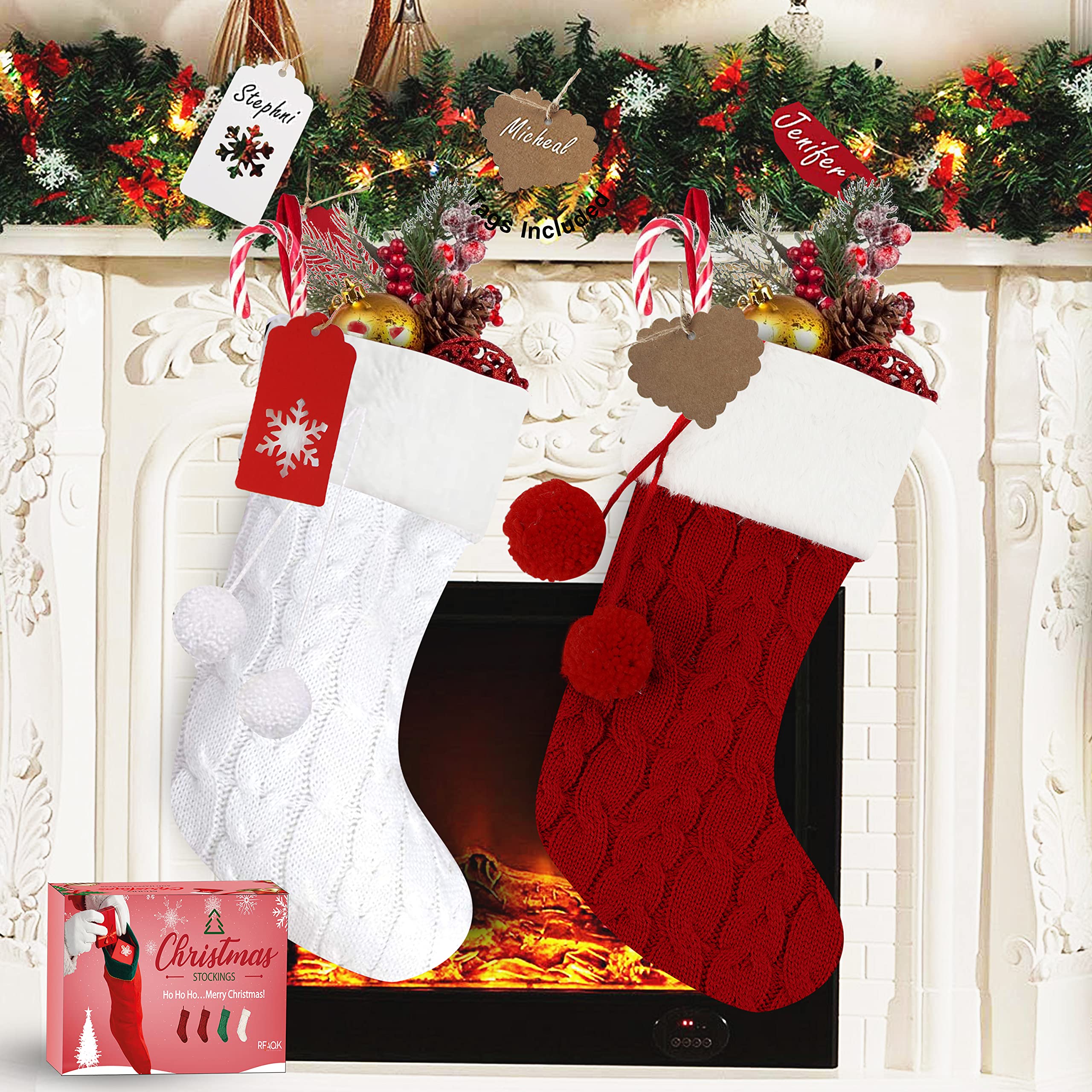 Rustic Cable Knit Christmas Stockings 2 Pack - Large Holiday Stockings for Fireplace Decor, Family Christmas Traditions | Perfect for Farmhouse Style, Cozy Home Décor & Festive Holiday Season Celebrations