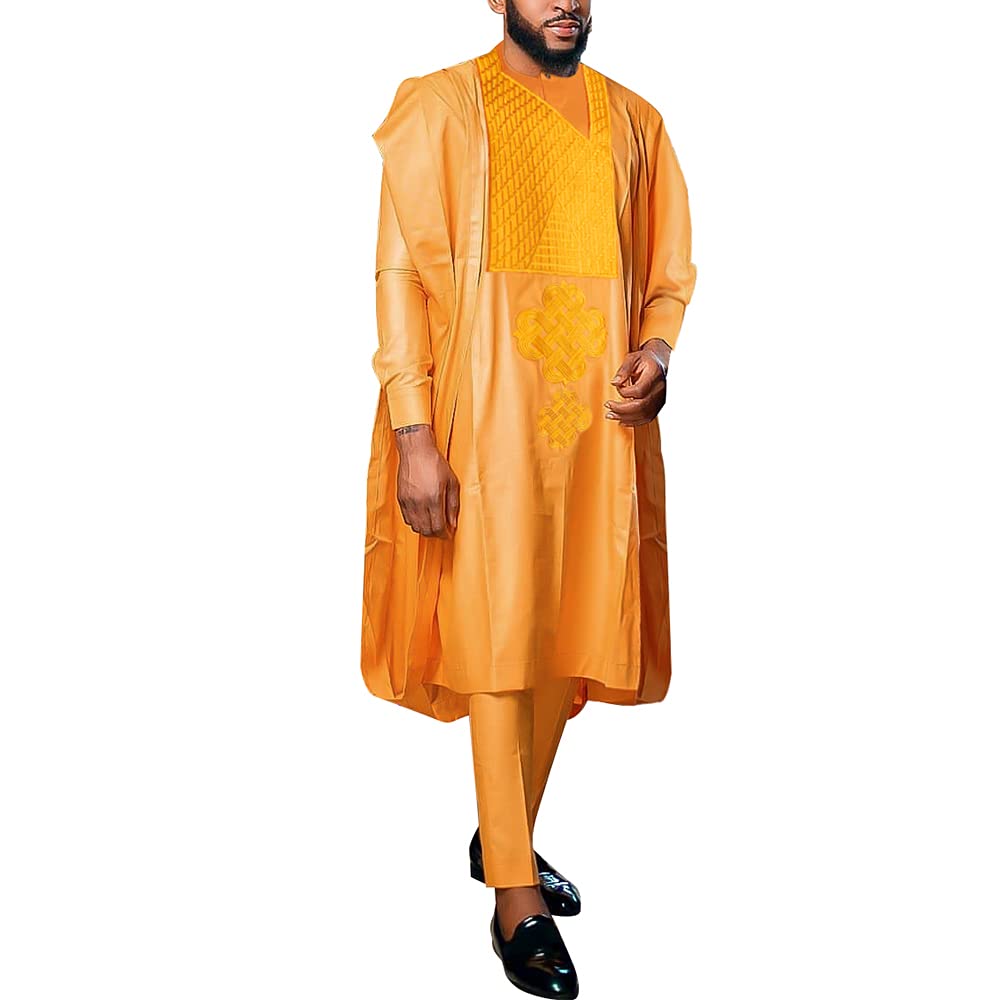 Premium African Men's Agbada Outfit - 3 Piece Embroidered Dashiki Shirt & Pants Set | Traditional Nigerian Wedding Attire & Cultural Celebration Wear