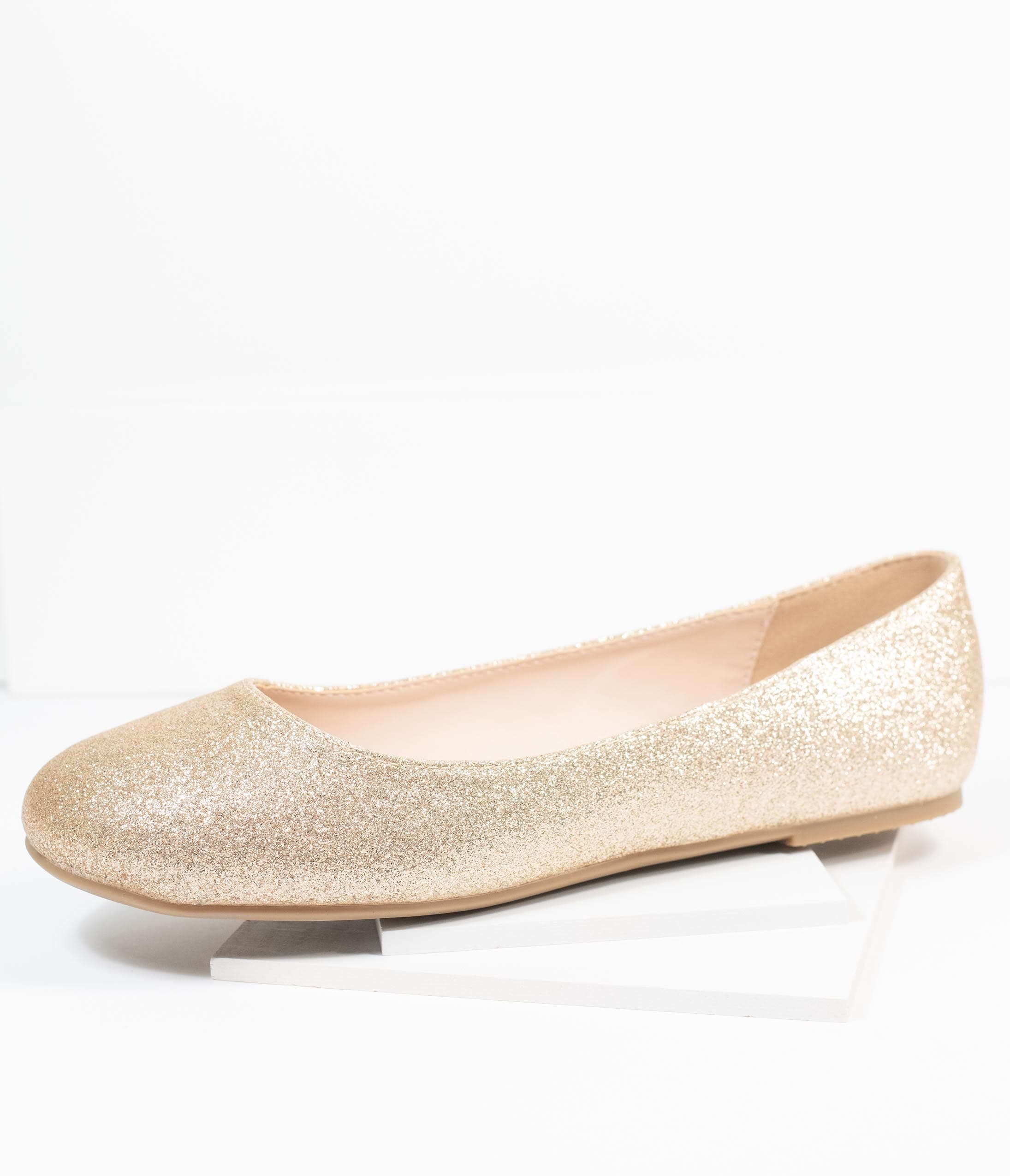 Golden Glitter Ballet Flats for Women - Comfortable Sparkly Dance Shoes for Ballroom, Wedding & Party | Elegant Shiny Flat Shoes for Prom, Performance & Special Occasions