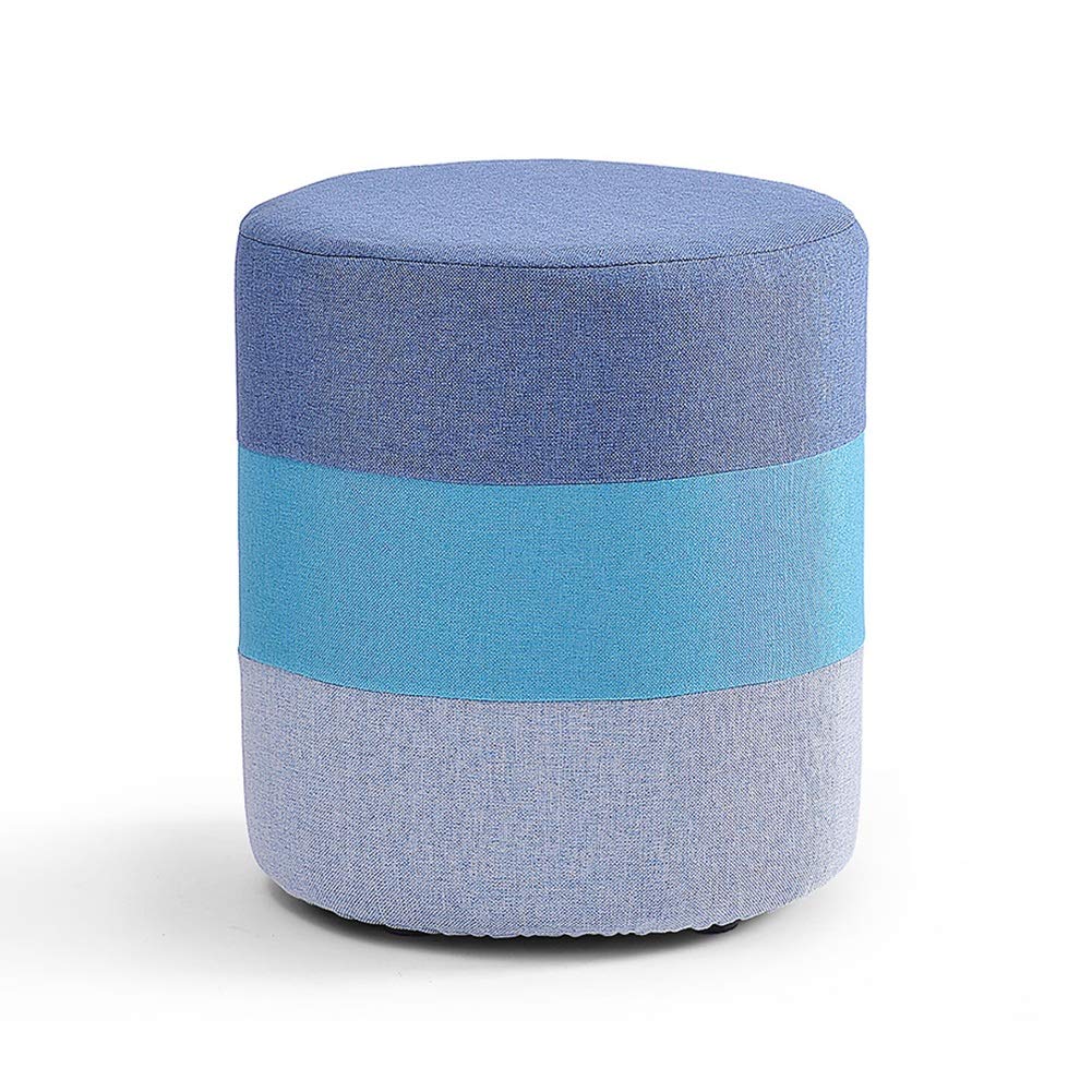 Round Tufted Ottoman Footstool with Wooden Legs - Soft Blue Foot Rest Stool for Living Room, Bedroom & Office (29 x 35cm) - Perfect for Leg Support, Extra Seating & Home Decor