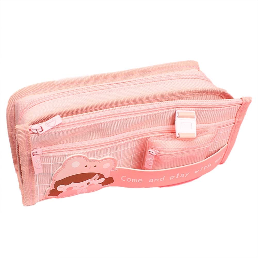 Cute Aesthetic Kawaii Canvas Pencil Case for Girls & Kids - Large Capacity School Stationery Organizer Bag, Pouch for Pens, Markers & Art Supplies - Perfect for School, Office & Travel (Pink)
