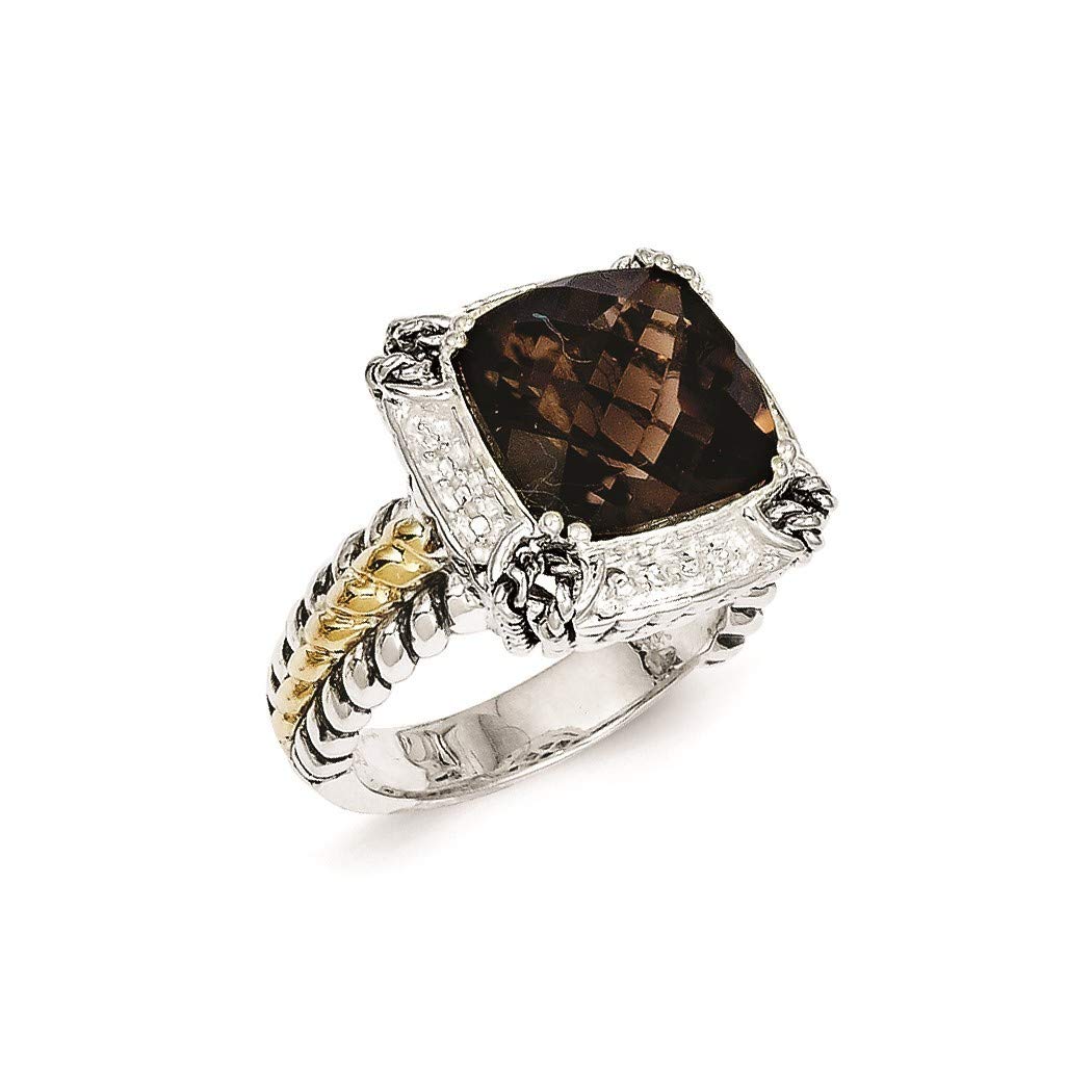 14K Gold & 925 Sterling Silver Smokey Quartz Ring for Women - Size 6, 16.3mm Wide - Elegant Jewelry Gift for Anniversary, Birthday & Special Occasions