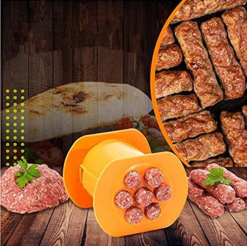 Orange One Press Manual Sausage Maker - Makes 7 Sausages per Press | Non-Stick Homemade Sausage Stuffer | Hand Operated Meat Filler for Grilling, BBQ, Kitchen & Party | Salami Maker (Yellow, 1pc) | Perfect for Home Cooking, Camping & Outdoor Gatherings