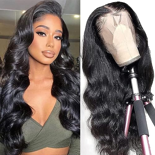 13x4 Glueless Lace Front Wigs Human Hair - Pre Plucked with Baby Hair, 180% Density Body Wave Brazilian Virgin Hair Wig for Black Women - HD Transparent Lace, Natural Color (20 Inch) - Perfect for Daily Wear, Parties, Weddings & Special Occasions