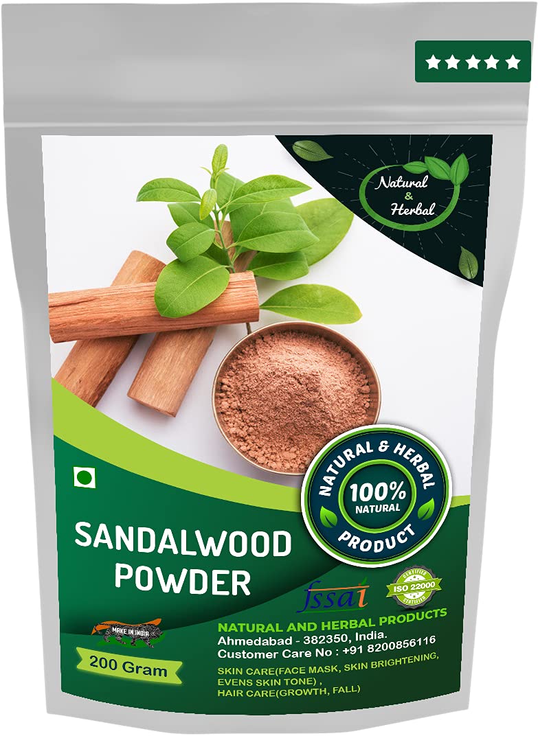 Organic Sandalwood Powder (Chandan Powder) - 200g | Natural Face Mask for Skin Brightening & Even Tone | Hair Growth Treatment | Ayurvedic Beauty Care for Glowing Skin & Healthy Hair | DIY Skincare & Haircare Recipes
