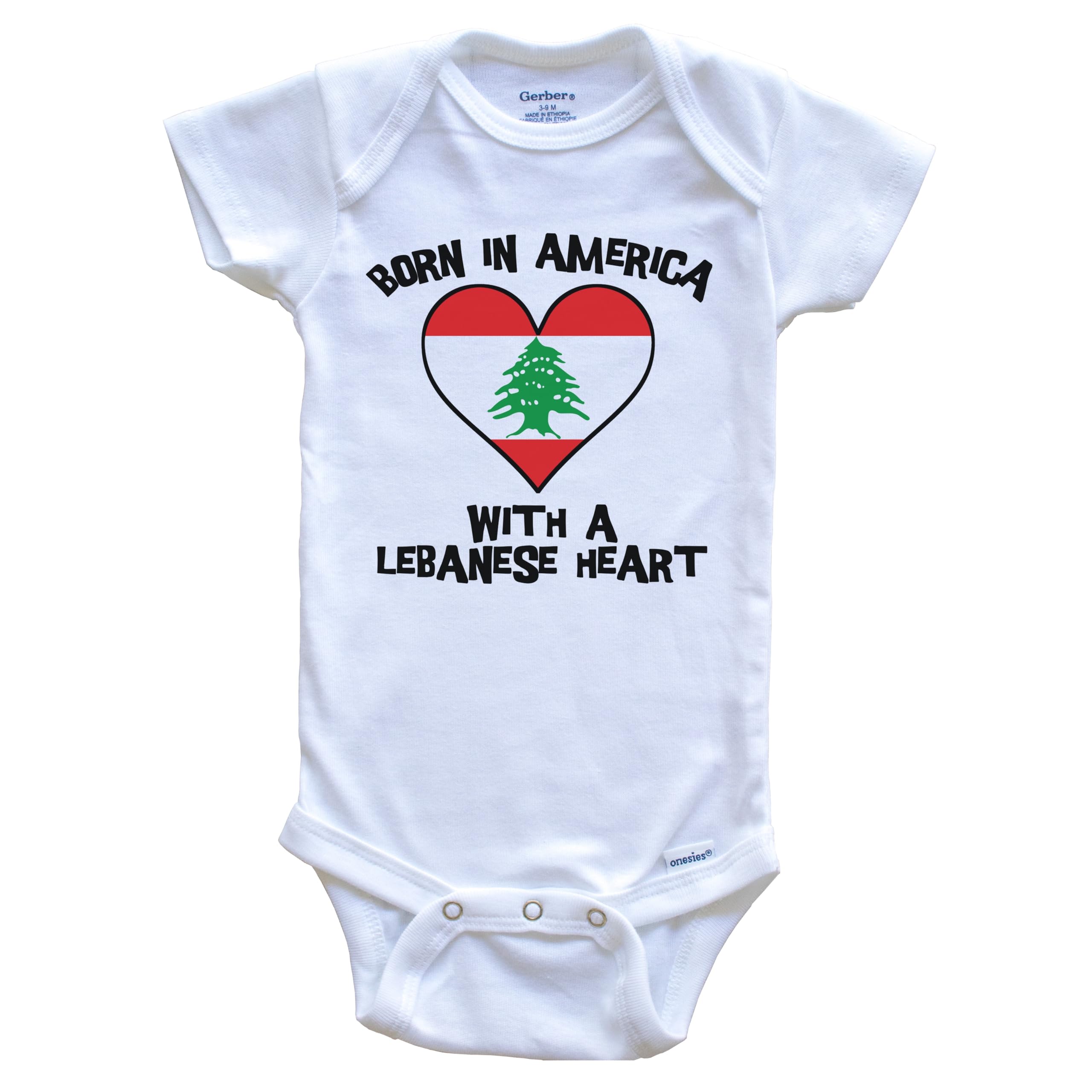 Born in America with A Lebanese Heart - Lebanon Flag Baby Bodysuit | Soft Cotton One-Piece Infant Outfit for Newborns & Toddlers - Perfect for Family Gatherings, Cultural Celebrations & Photo Shoots