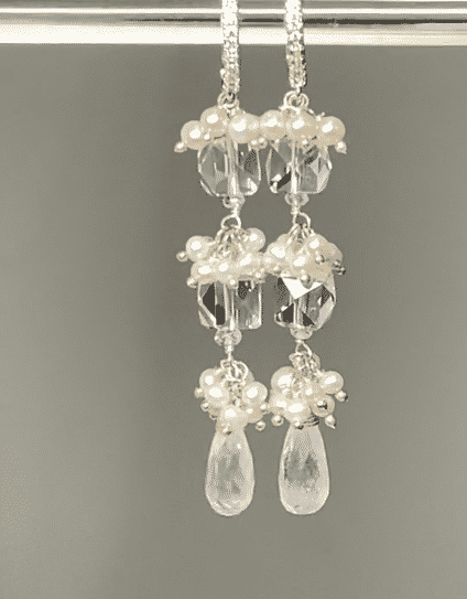 Crystal Quartz Long Wedding Earrings Sterling Silver - Elegant Bridal Jewelry for Weddings, Prom & Special Occasions