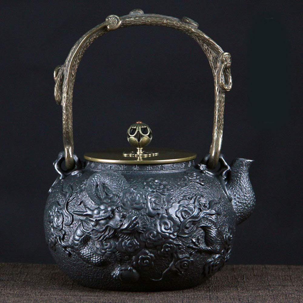 1.2L Uncoated Handmade Korean Cast Iron Teapot - Traditional Iron Kettle for Brewing Pu-erh & Green Tea | Perfect for Home, Kitchen, Office, Hotel & Restaurant Use | Light Yellow Design