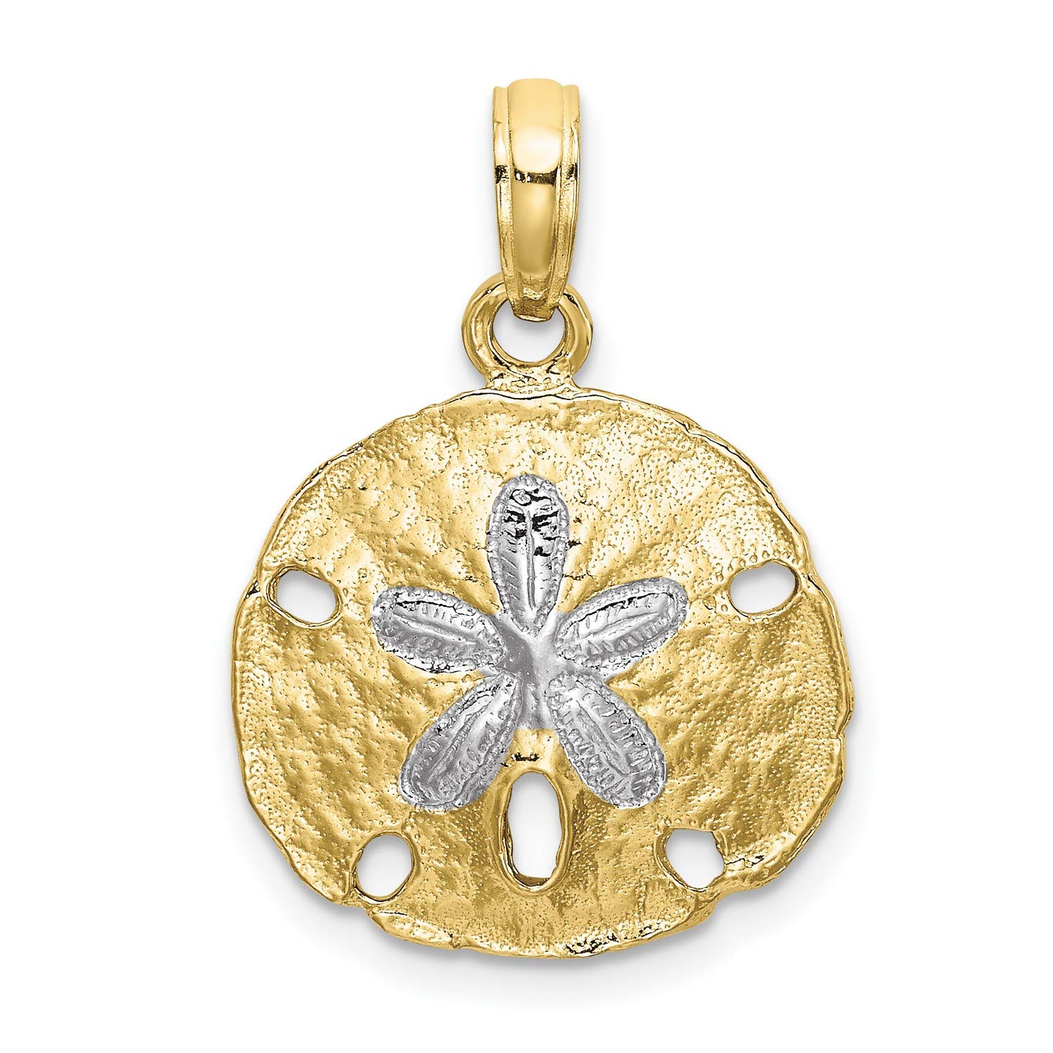 10K Two-Tone Yellow Gold Sand Dollar Pendant with Accents - 15mm x 15mm Elegant Beach Jewelry for Women - Perfect for Summer Vacations, Beach Weddings & Coastal Fashion Accessories