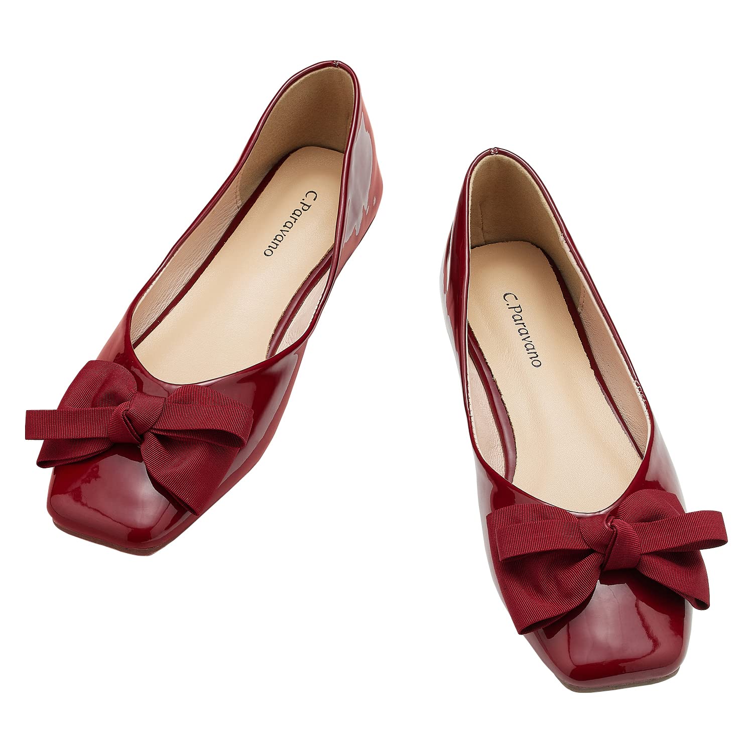 C.Paravano Women's Square Toe Flats - Patent Leather Ballet Shoes for Women | Comfortable & Stylish Work Flats | Perfect for Office, Business Casual & Everyday Wear