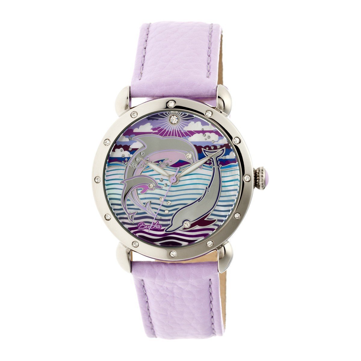 BERTHA Estella Mother of Pearl Leather Band Ladies Watch - Silver & Lavender | Elegant Women's Dress Watch for Business, Party & Special Occasions