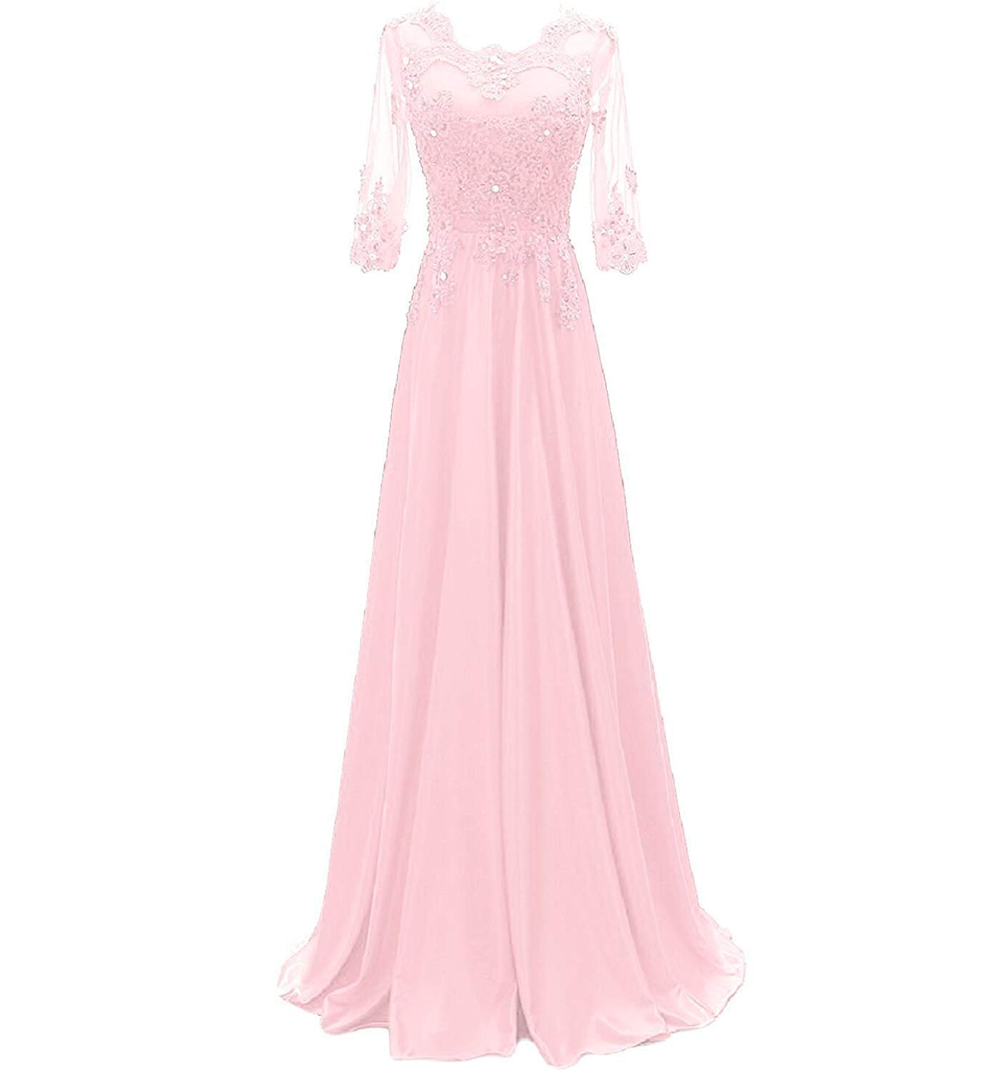 Elegant Long Sleeve Chiffon Mother of The Bride Dress with Lace Applique - Formal Evening Gown for Weddings, Parties & Special Occasions