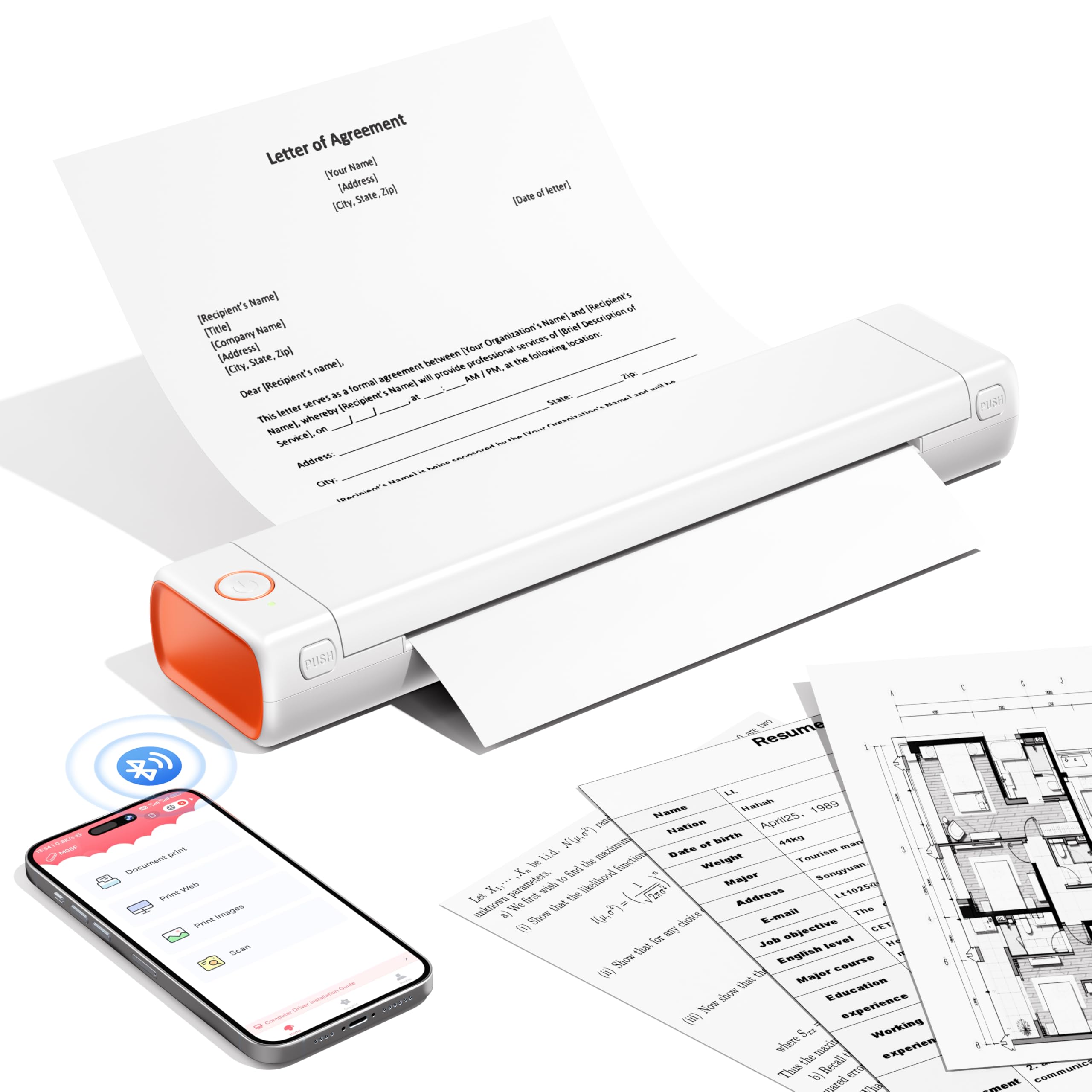 Phomemo M08F A4 Portable Thermal Printer - Wireless Bluetooth Printer for A4 Thermal Paper, Mobile Travel Printing for Car, Office & Home Use | Perfect for Receipts, Labels & Documents