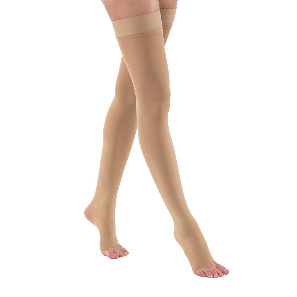 **JOBST Opaque Thigh High Compression Stockings 30-40 mmHg with Silicone Dot Top Band, Open Toe, Small, Natural - Ideal for Varicose Veins, Swelling & Post-Surgery Recovery**