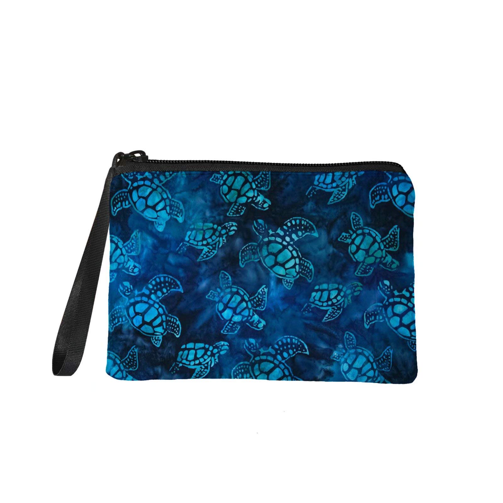 Blue Sea Turtle Makeup Bag - Waterproof Travel Cosmetic Pouch with Zipper, Toiletry Bag & Coin Purse for Women | Perfect for Beach Vacation, Gym, Daily Use & Gift Giving