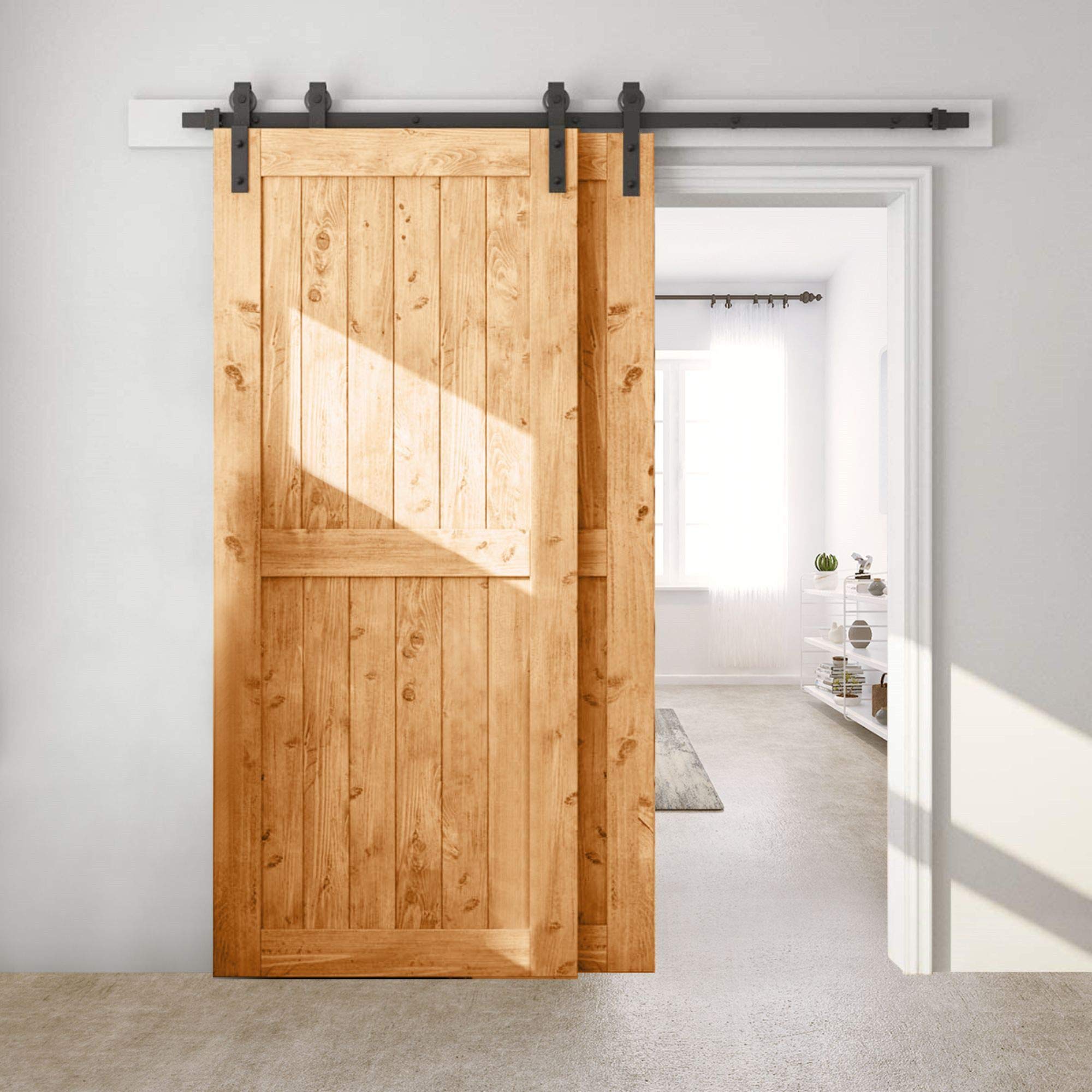 Heavy Duty Single Track Bypass Barn Door Hardware Kit 4FT - Easy Installation, Smooth & Quiet Sliding - Perfect for Closets, Bedrooms & Home Offices (Hardware Kit Only)