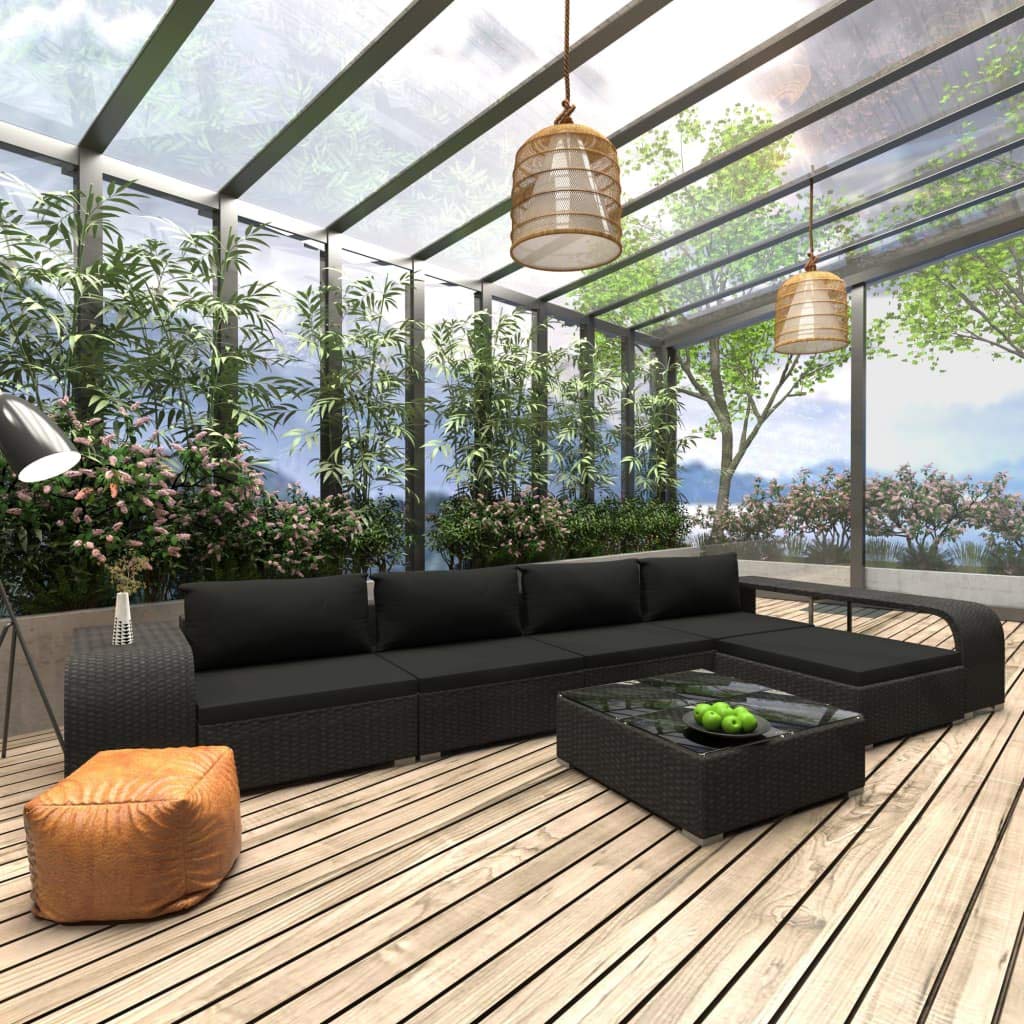 8-Piece PE Rattan Garden Lounge Set with Cushions - Outdoor Patio Furniture Conversation Set in Black for Backyard, Porch, Poolside & Garden Relaxation | Weather-Resistant Wicker Chair Set for Outdoor Entertaining & Leisure