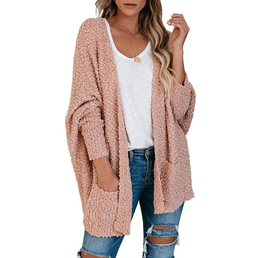 Soyienma Women's Open Front Long Sleeve Waffle Knit Cardigan Sweater with Pockets - Chunky Knit Fall Winter Outwear for Casual Wear, Office, and Coffee Dates