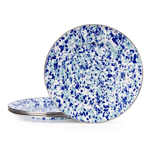 Ocean Swirl Enamelware Dinner Plates - Set of 4, 10.5 Inch Durable Melamine Plates for Outdoor Dining, Camping, Picnics & Beach Parties
