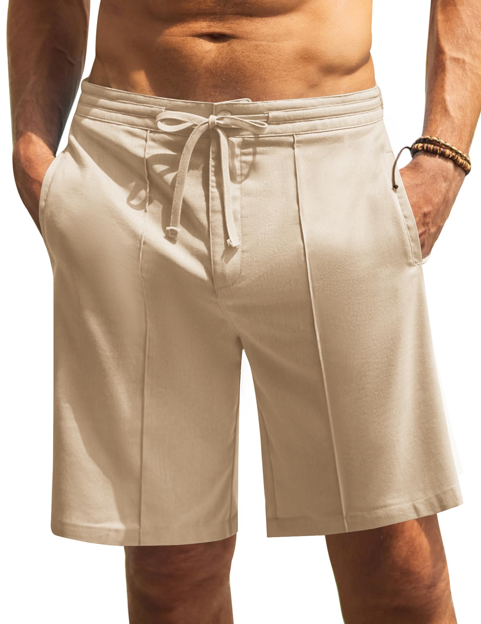 COOFANDY Men's Linen Shorts - Elastic Waist with Drawstring, Breathable & Stretchable Summer Casual Shorts for Beach, Vacation & Outdoor Activities