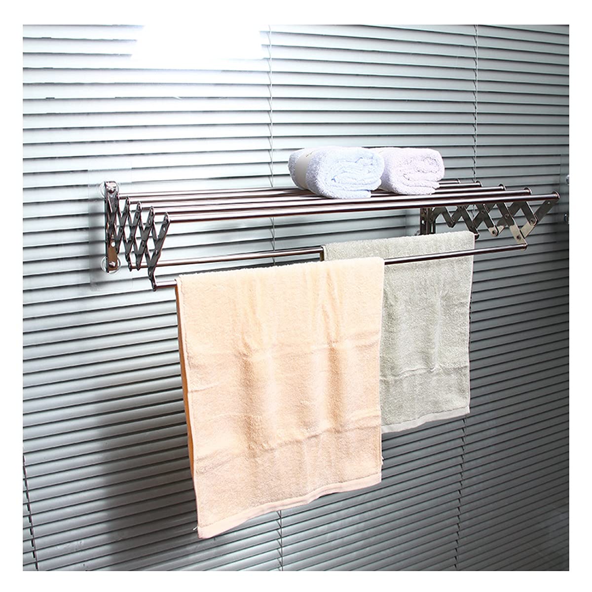 YAWEDA Extendable Wall-Mounted Clothes Drying Rack - 7 Rods Accordion Style Space Saving Laundry Airer for Indoor & Outdoor Use (65-105cm) - Perfect for Apartments, Balconies, and Small Spaces