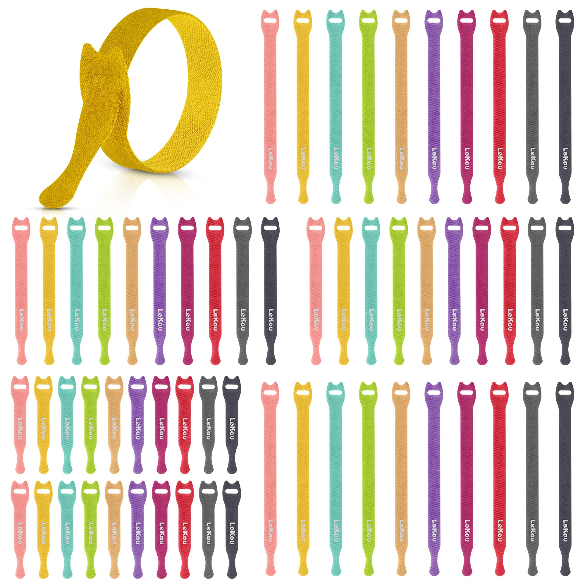 Lekou Combo Cable Ties 60 PCS - 4 Inch, 6 Inch, 8 Inch Reusable Hook and Loop Straps for Wire Management | Cord Organizer for Home, Office & Desk Organization | Perfect for Computer Cables, TV Wires & Electronic Devices