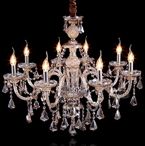 Luxury 8-Light K9 Crystal Chandelier - Modern Cognac Pendant Lamp for Dining Room, Living Room & Bedroom - 31x28 Inch Elegant Ceiling Lighting Fixture - Perfect for Weddings, Home Decor & Gifts