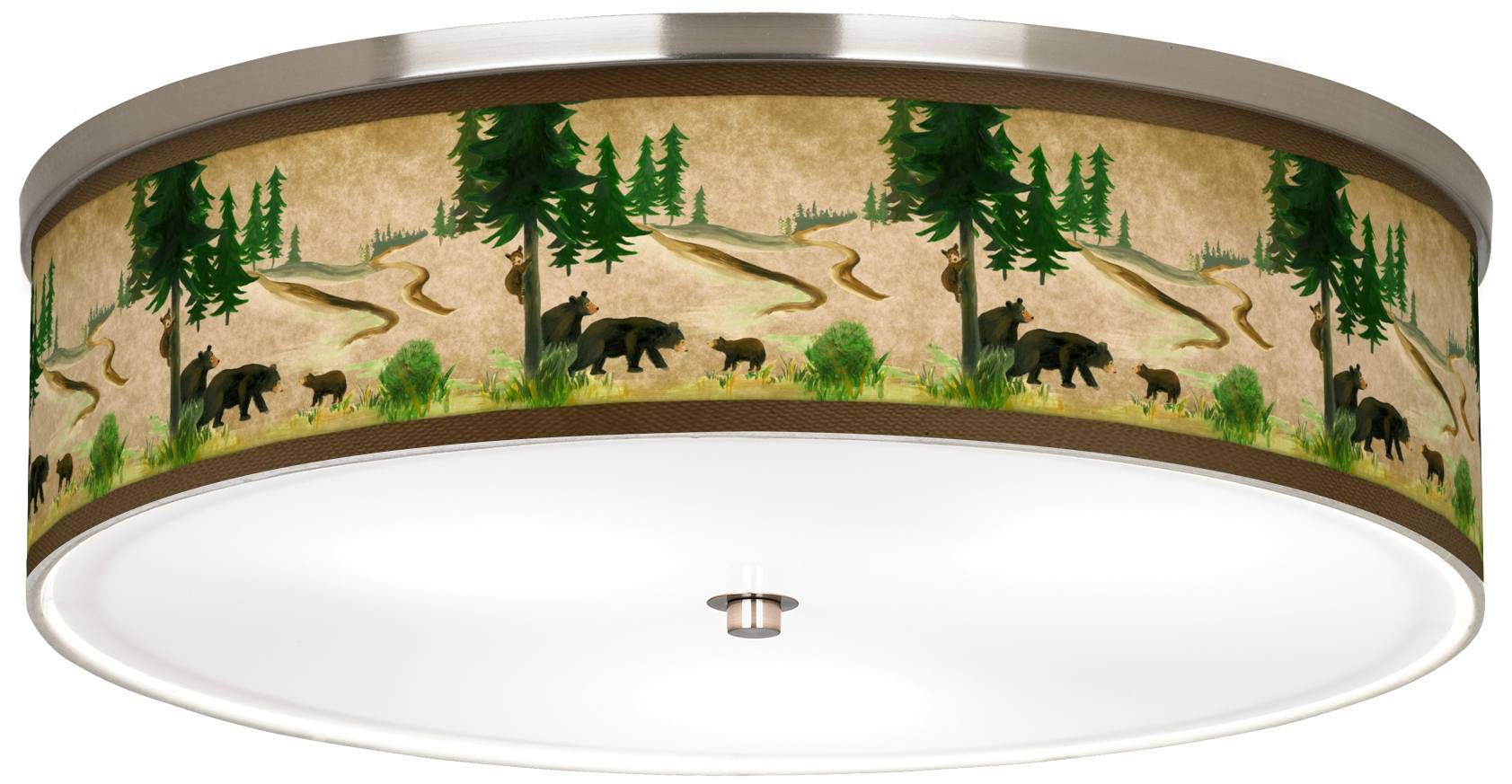 Bear Lodge Giclee Nickel 20.25 Inch Wide Ceiling Light with Printed Shade - Perfect for Cabin, Lodge, or Rustic Home Decor