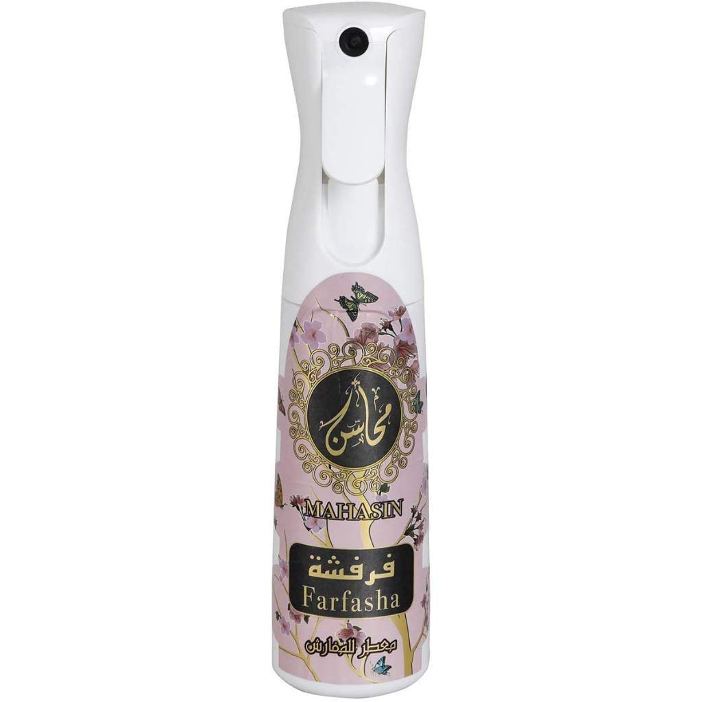 Mahasin Farfasha Air Freshener - 320 ML (10.8 oz) | Tuberose & Jasmine, Rose & Neroli, Cedarwood & Patchouli Scents | Long-Lasting Home Fragrance for Eliminating Odors | Perfect for Living Room, Bedroom, Bathroom & Office | by Khadlaj