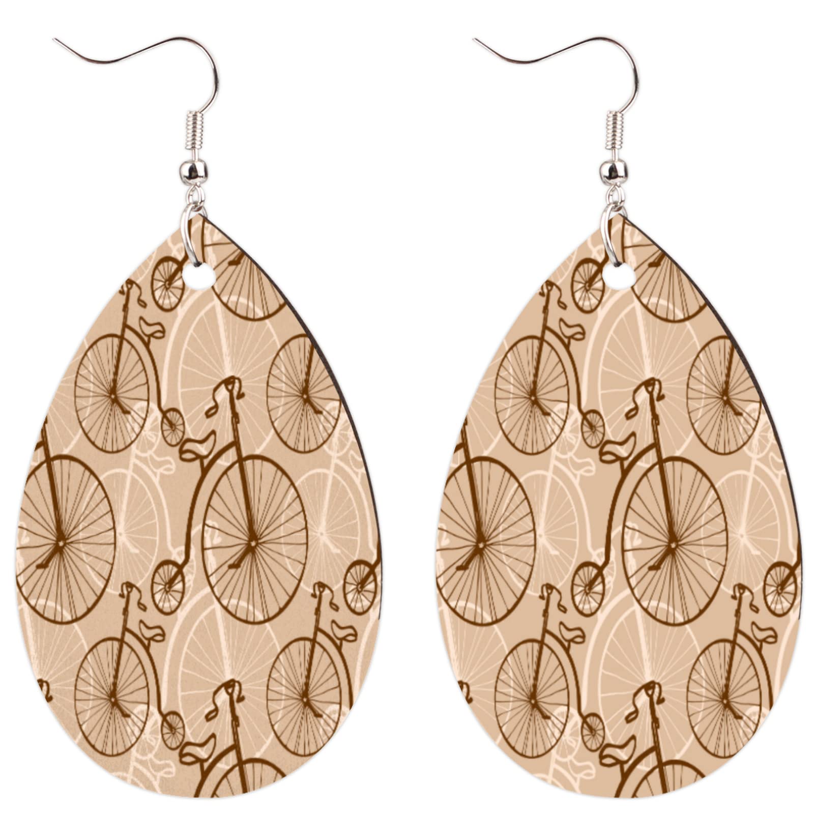 Vintage Wooden Bicycle Earrings for Women - Handmade Natural Wood Dangle Drop Earrings - Lightweight Teardrop Pendant Jewelry - Perfect for Casual Wear, Boho Style & Gift Giving