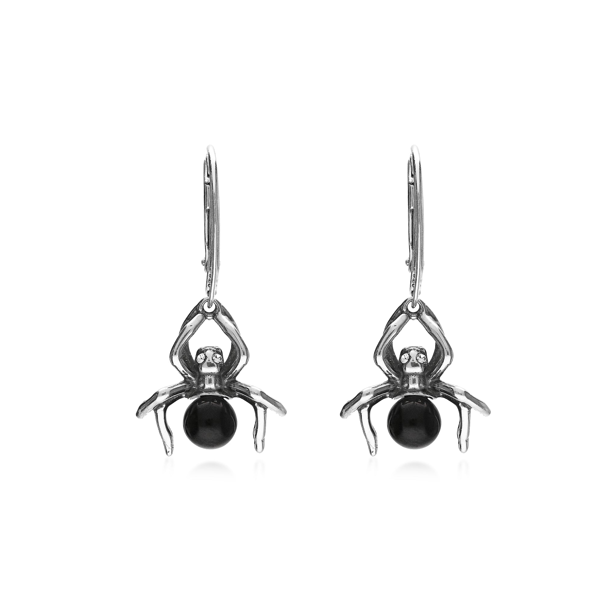 Whitby Jet Spider Sterling Silver Drop Earrings for Women - Gothic Jewelry for Halloween, Cosplay & Unique Fashion Accessories