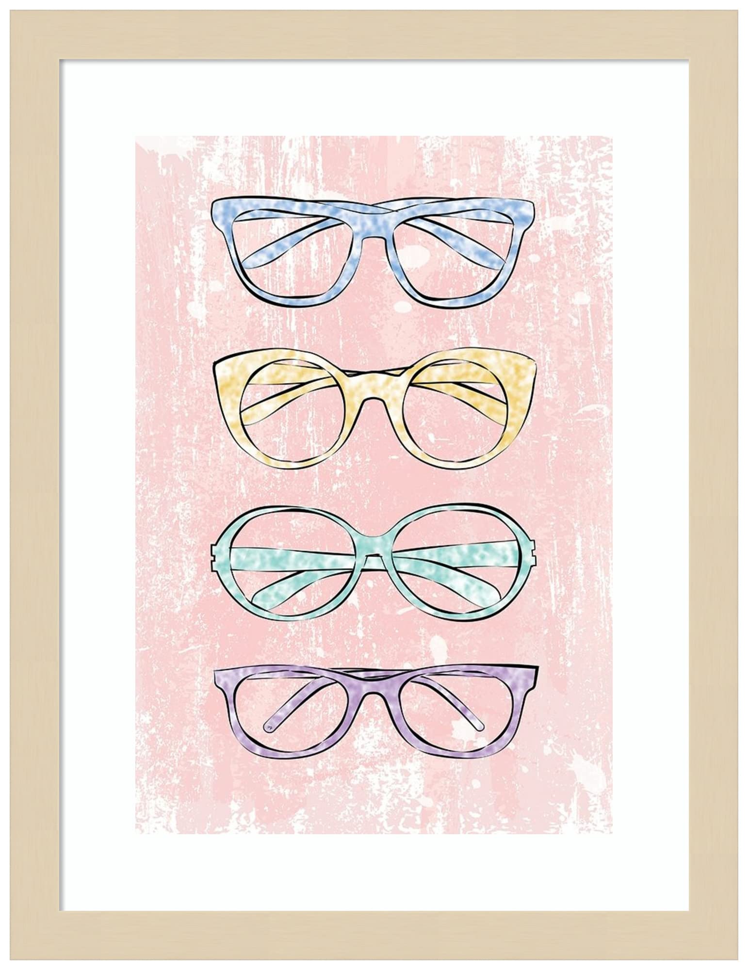 Martina Pavlova Pink Glasses Wood Framed Wall Art Print - 13x17 Inches, Natural Wood Frame - Perfect for Living Room, Bedroom & Office Decor