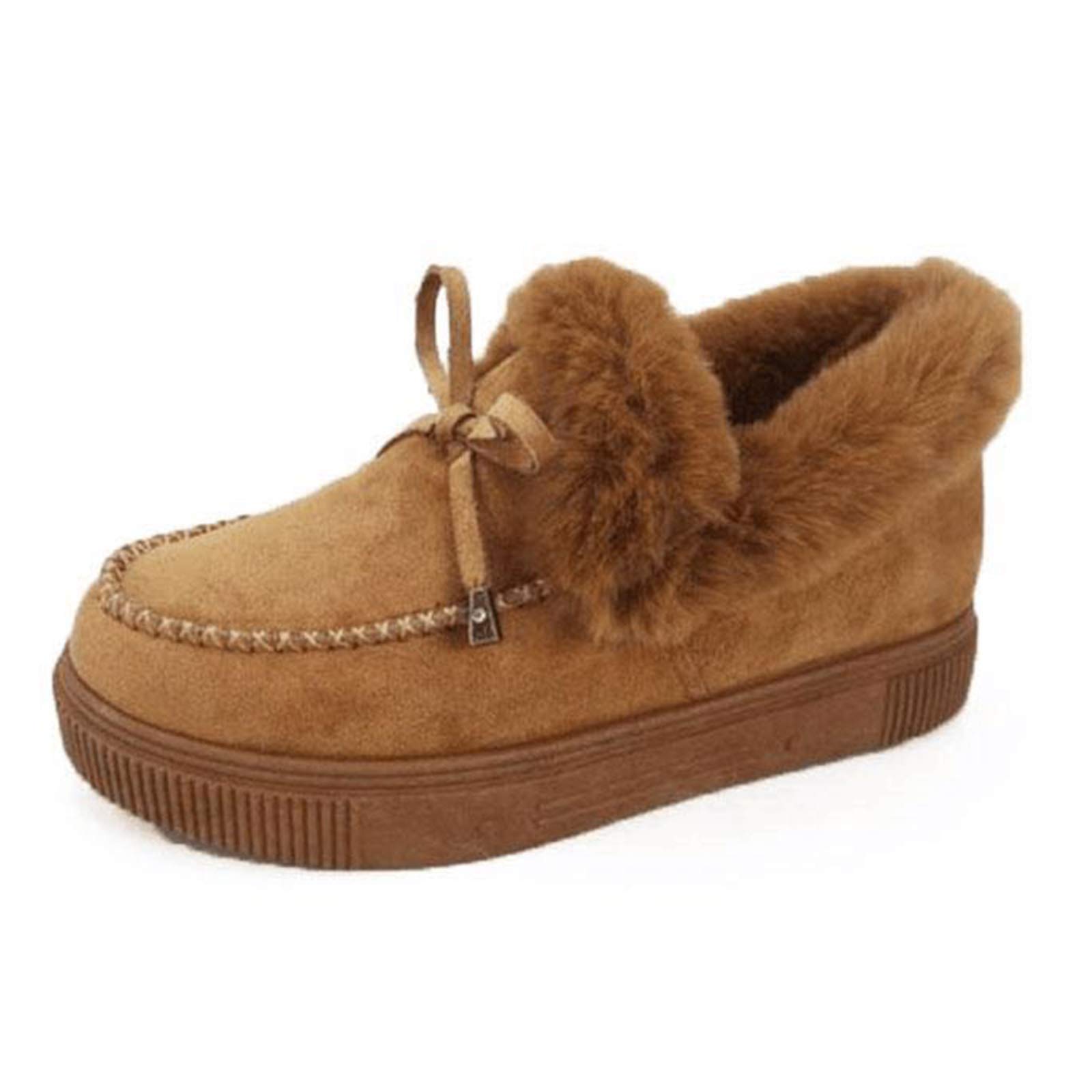 Women's Warm Winter Slip-On Fur Lined Ankle Boots - Casual Fashion Flat Booties with Thick Plush Platform - Durable Non-Slip Shoes for Snow, Travel & Everyday Wear