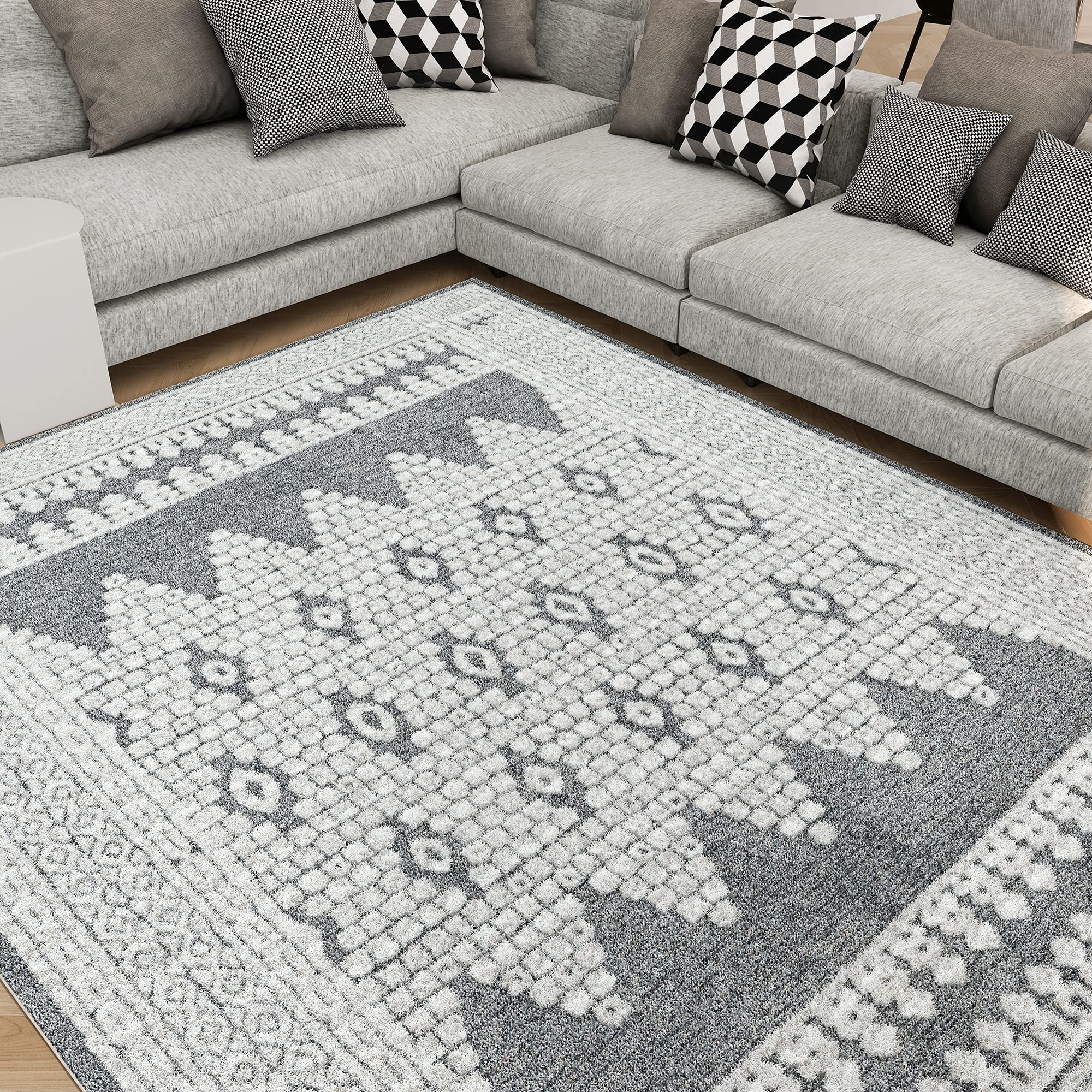 Tayse Elaine Gray 5x7 Area Rug - Soft Indoor Rug for Living Room, Bedroom, Dining Room, Kitchen & Entryway - Moroccan Transitional Style Carpet - Perfect for Home Decor & Cozy Spaces