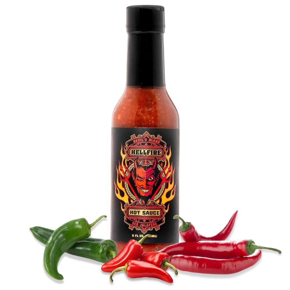 **Hellfire Devil's Blend Red Jalapeno Hot Sauce – Award-Winning Gourmet Hot Sauce, Rich & Flavorful – 5 oz Bottle – Perfect for Tacos, Wings, Burgers & Spicy Food Lovers**