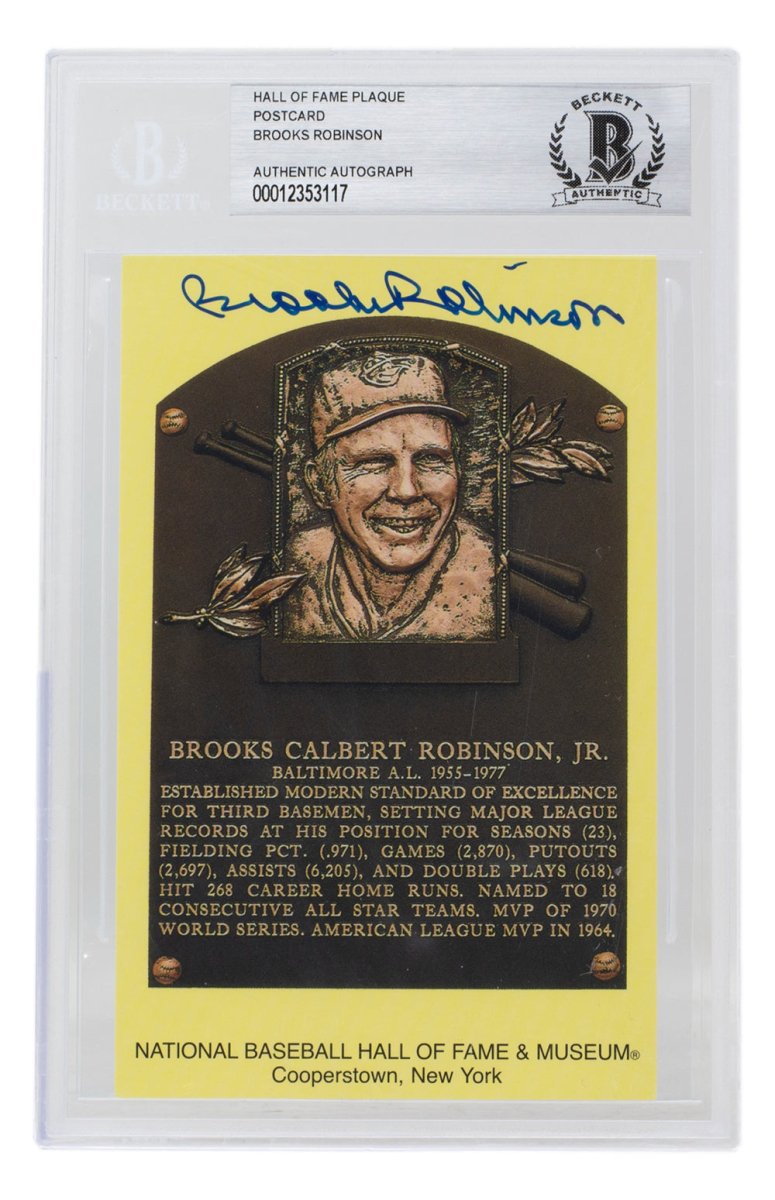 Brooks Robinson Autographed Baltimore Orioles Hall of Fame Plaque Postcard - BAS 117 - Certified & Slabbed Collectible for Baseball Fans & Memorabilia Enthusiasts - Perfect for Display, Gifts, and Sports Collections