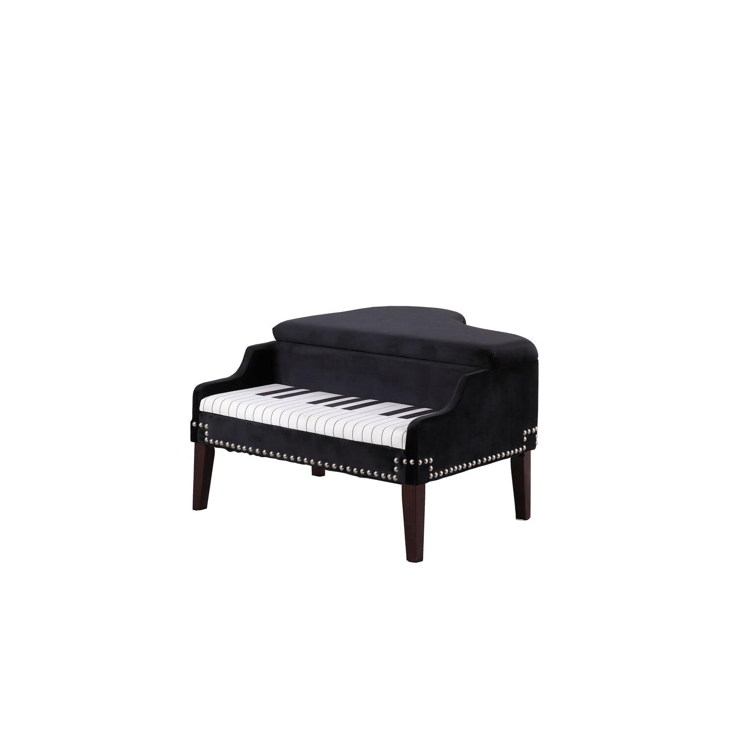 ORE International 21-Inch Navy Blue Piano Storage Ottoman with Silver Nailheads - Perfect for Living Room, Bedroom & Home Office Organization