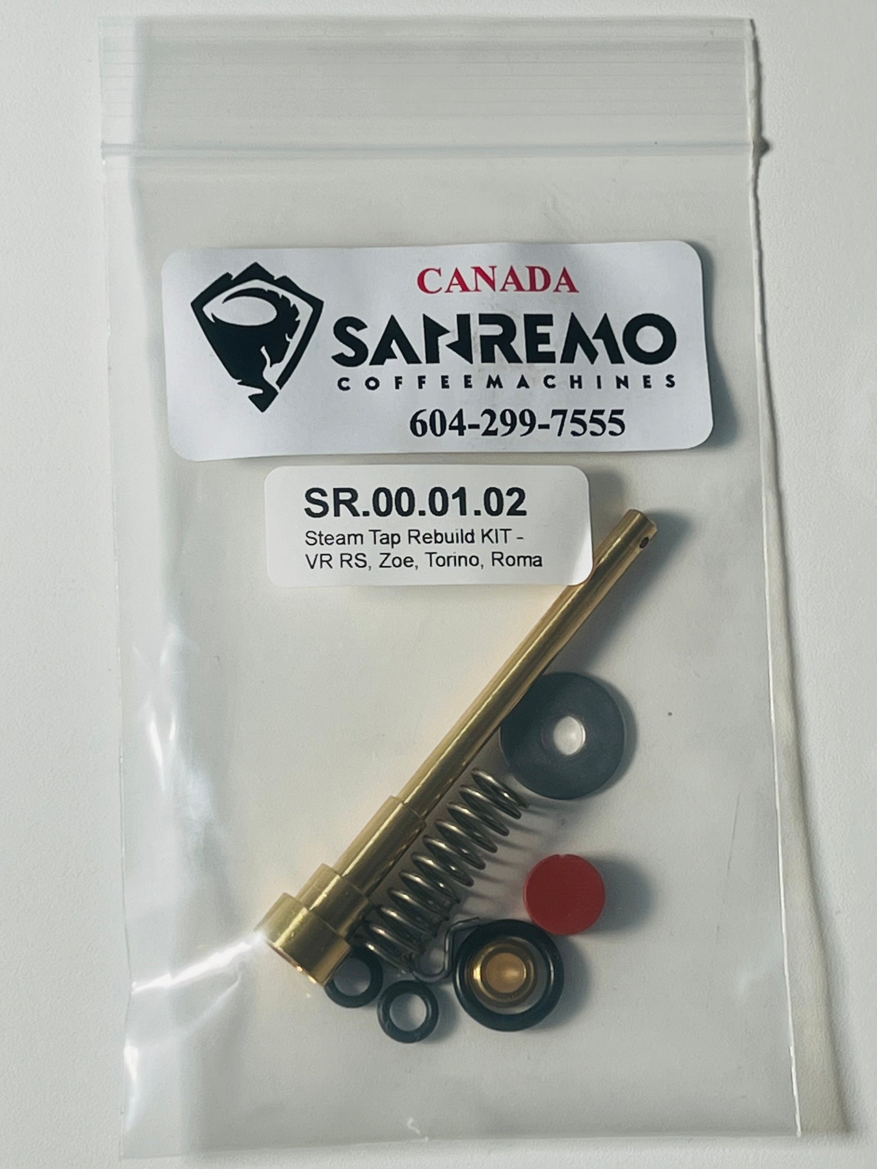 Sanremo Steam Tap Rebuild Kit for Verona, RS, Zoe, Torino & Roma Espresso Machines | Replacement Parts for Coffee Shops & Home Baristas