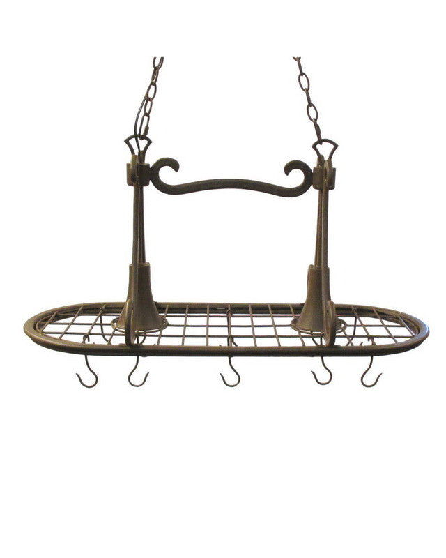 Kalco Lighting L6065 MS Two Light Pot Rack Chandelier in Moss Finish - Rustic Kitchen Island Pendant Light for Farmhouse Dining Room & Country Style Decor