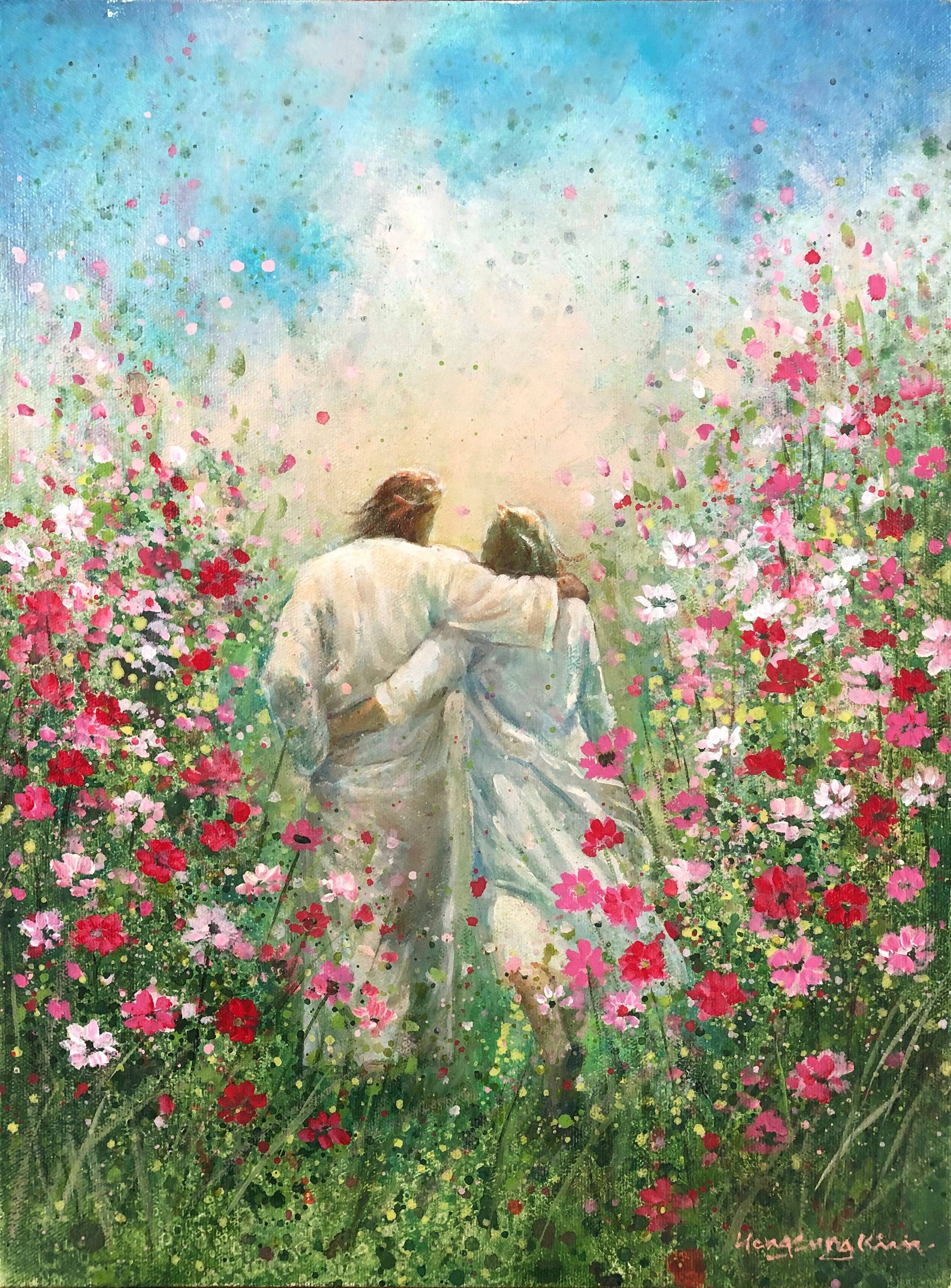 Divine Companion Original Hand-Painted Canvas Art 12x16 Inches - Perfect for Home Decor, Living Room Wall Art & Gift Ideas