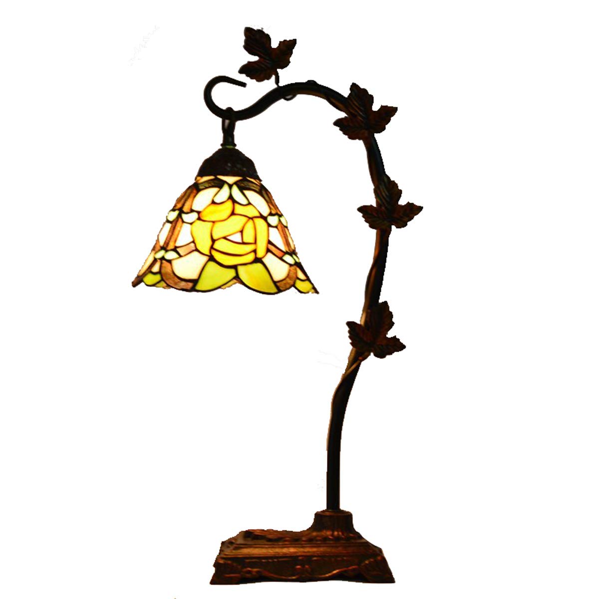 Tiffany Style Rose Table Lamp - 6-Inch Pastoral Stained Glass Desk Lamp with Gooseneck for Reading, Living Room, Bedroom, Bedside & Study | Perfect for Home Decor, Office Lighting and Cafe Ambience